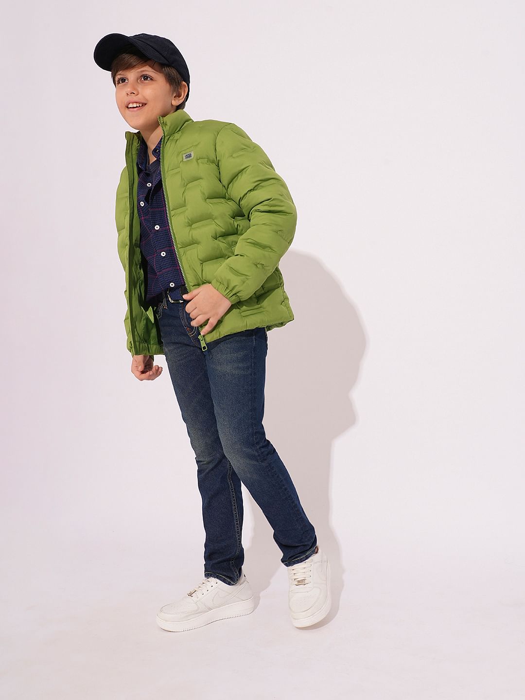 Boys Green High Neck Puffer Jacket