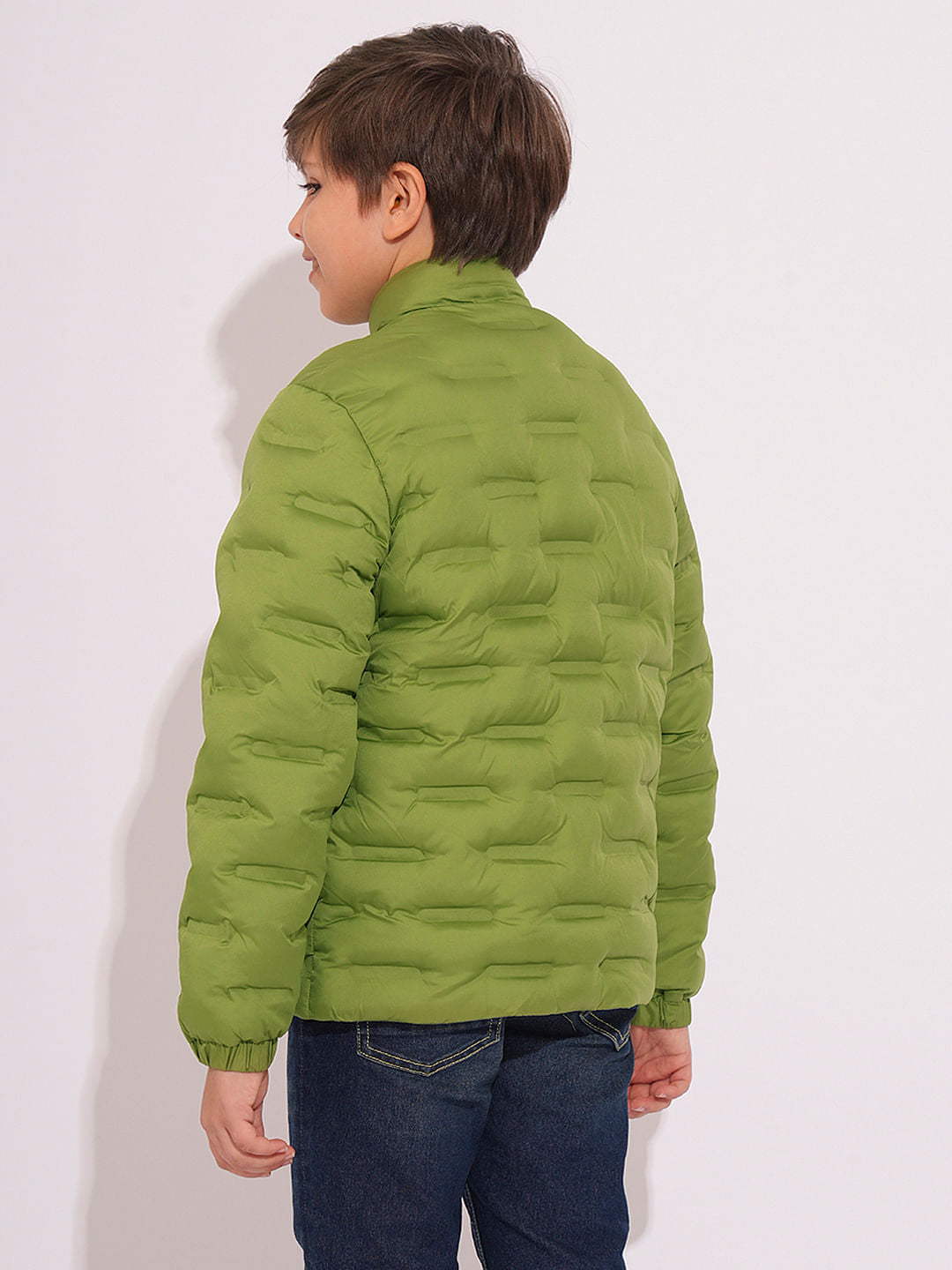 Boys Green High Neck Puffer Jacket