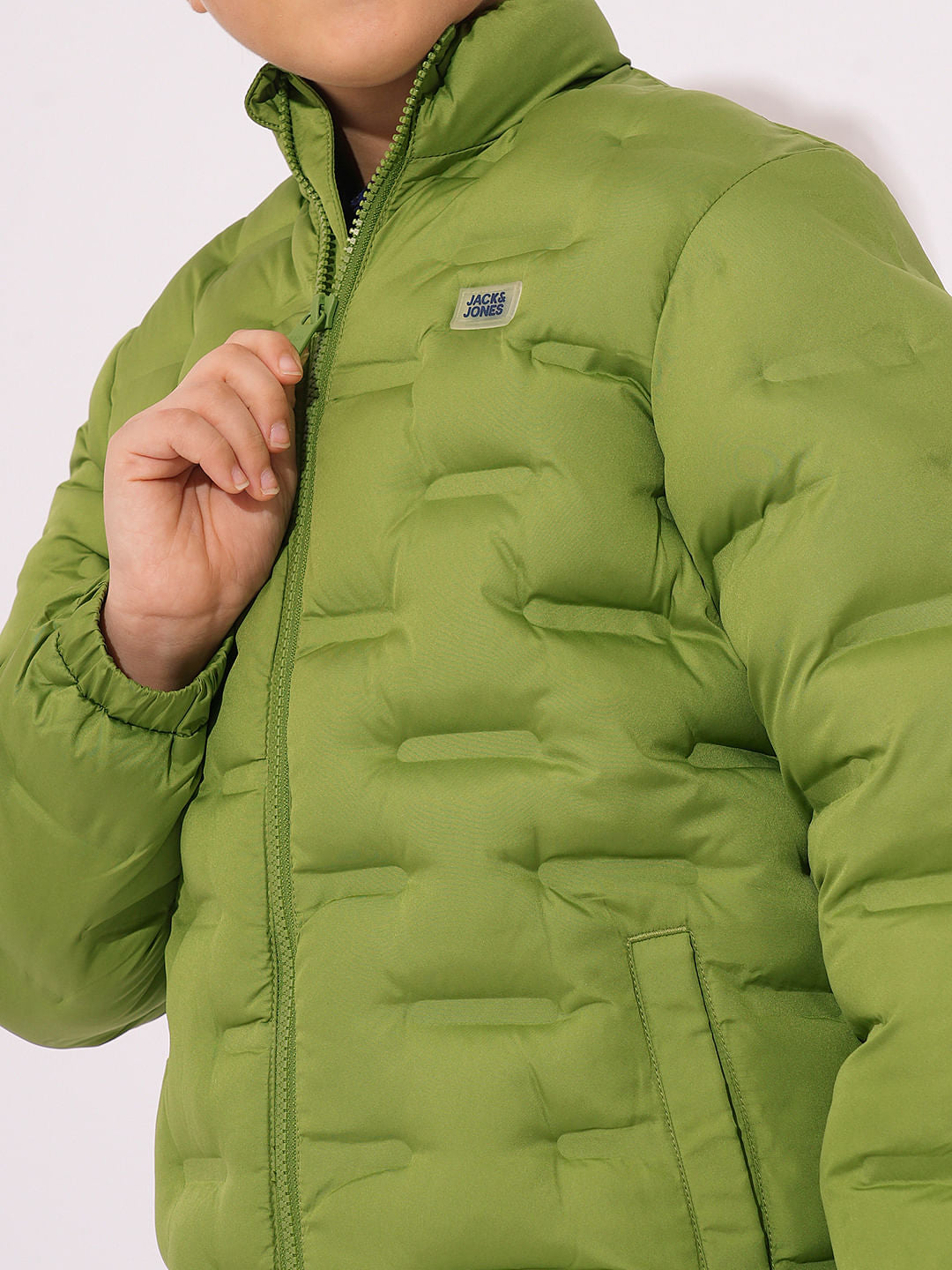 Boys Green High Neck Puffer Jacket