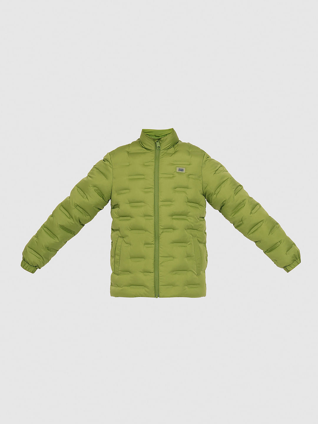Boys Green High Neck Puffer Jacket