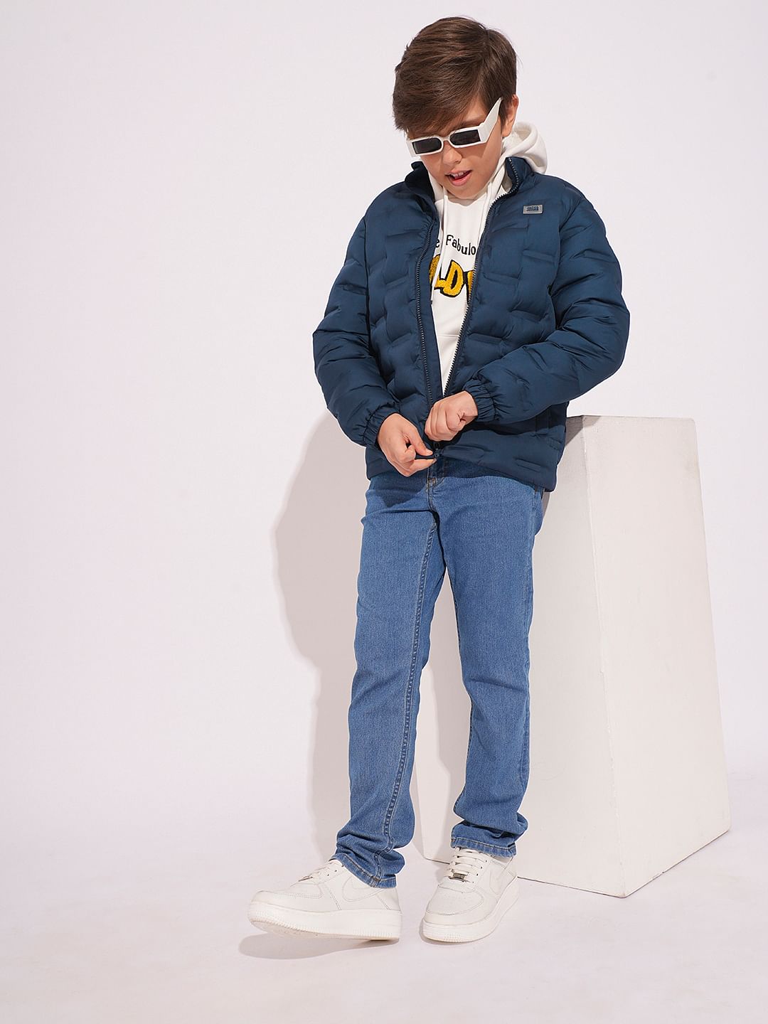 Boys Blue High Neck Puffer Jacket