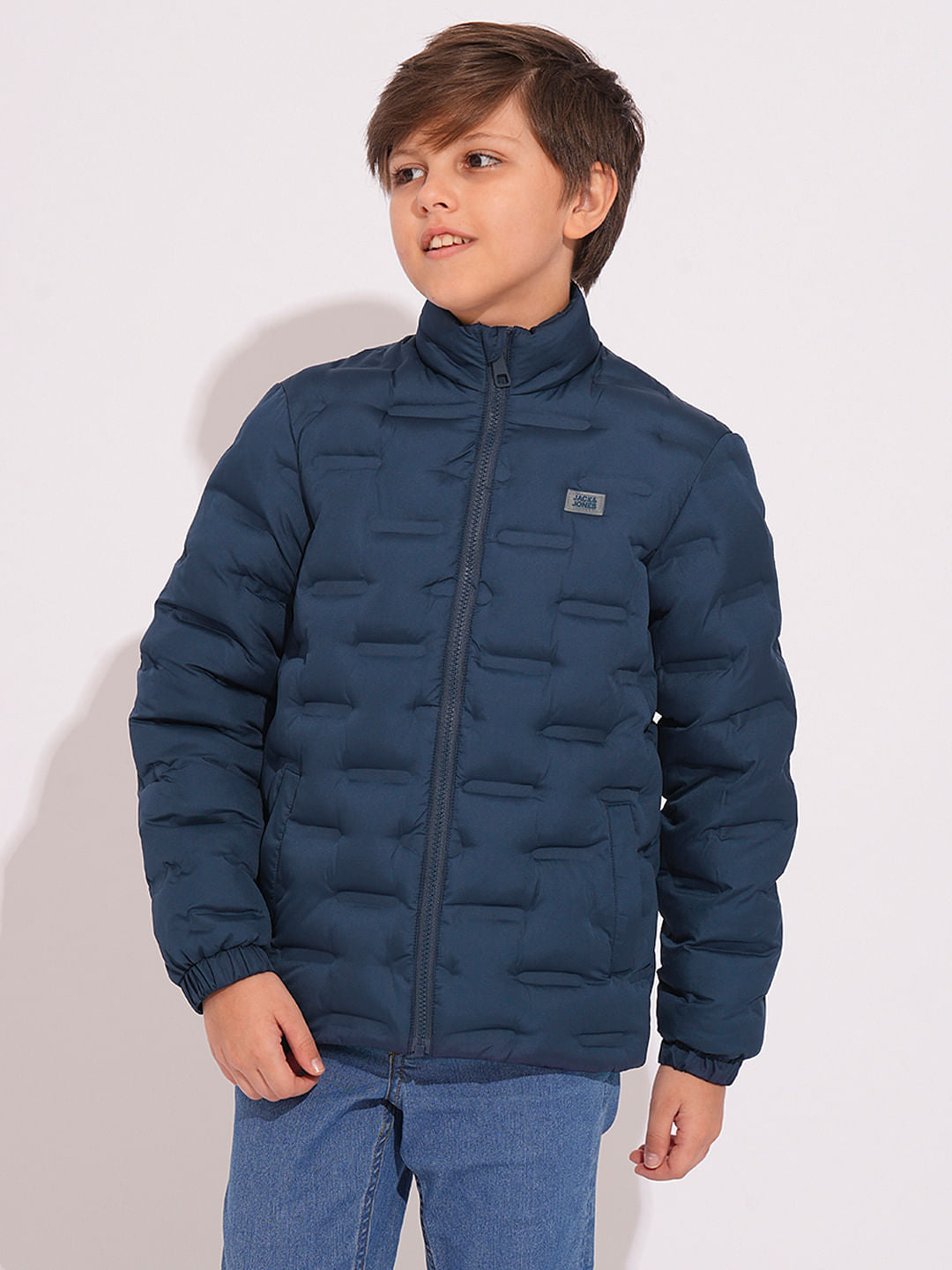 Boys Blue High Neck Puffer Jacket