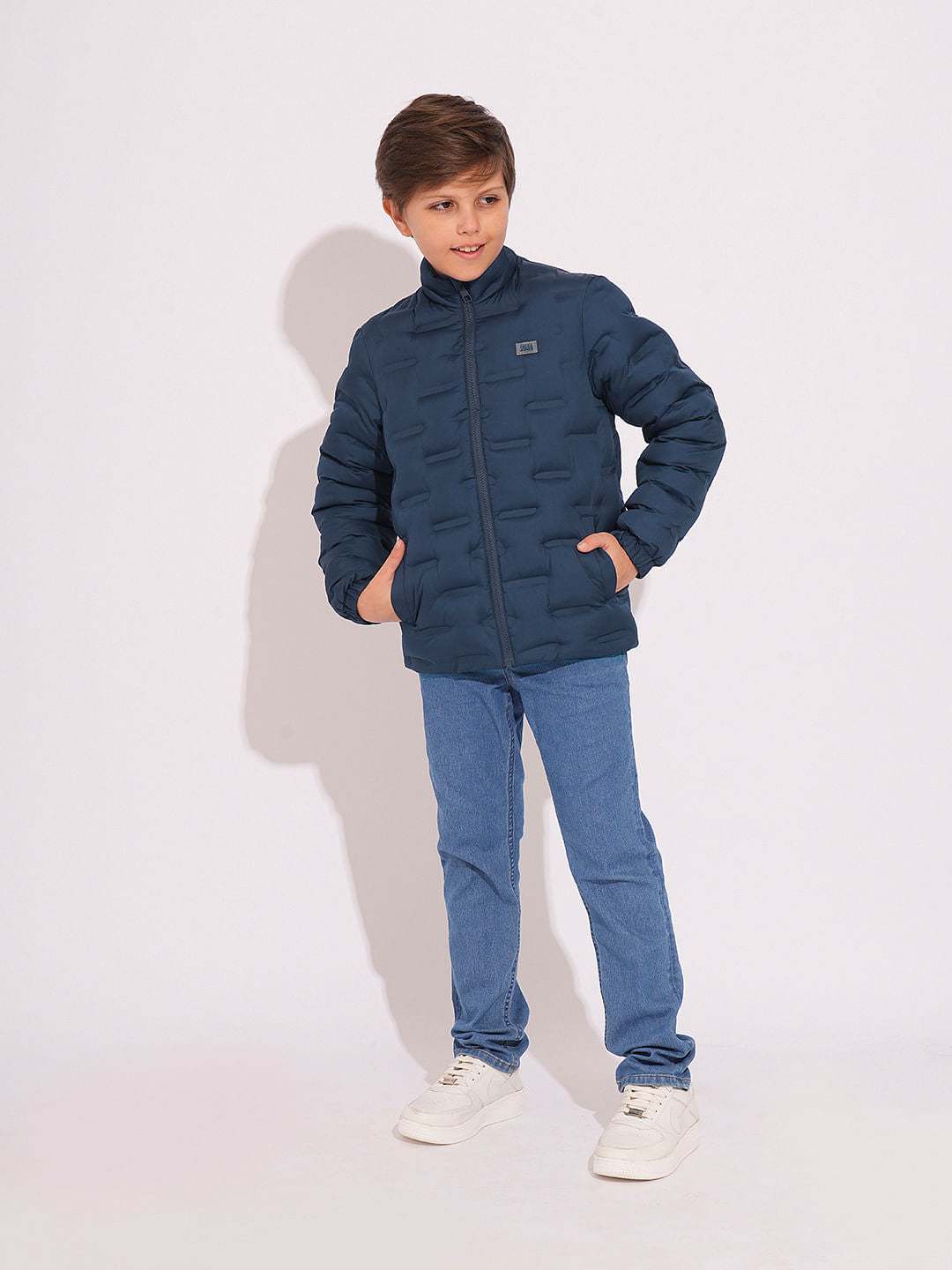 Boys Blue High Neck Puffer Jacket