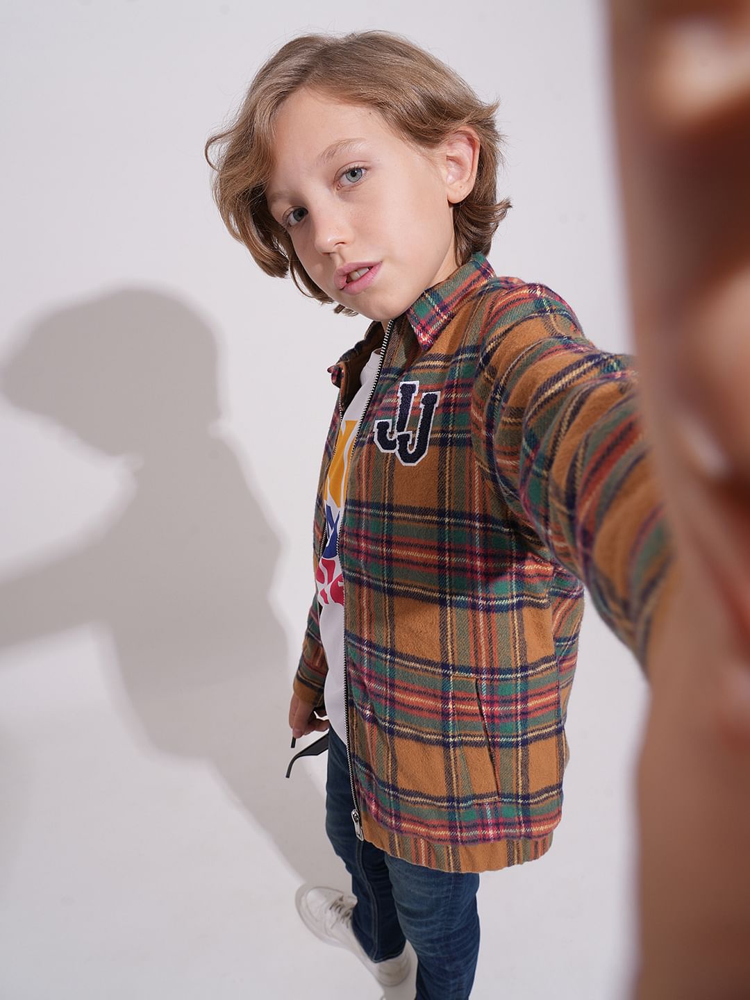Boys Brown Check Zip-Up Jacket