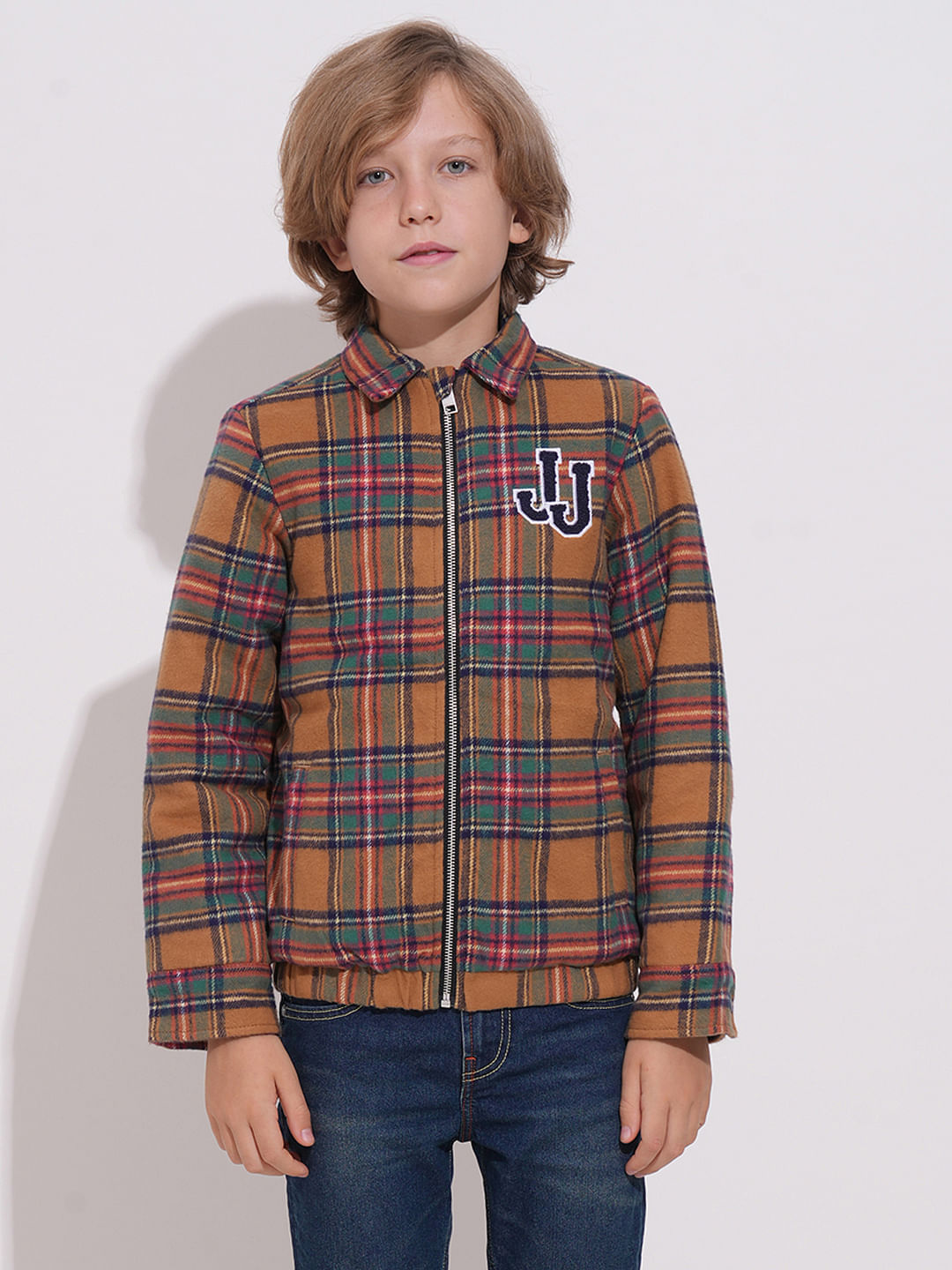 Boys Brown Check Zip-Up Jacket