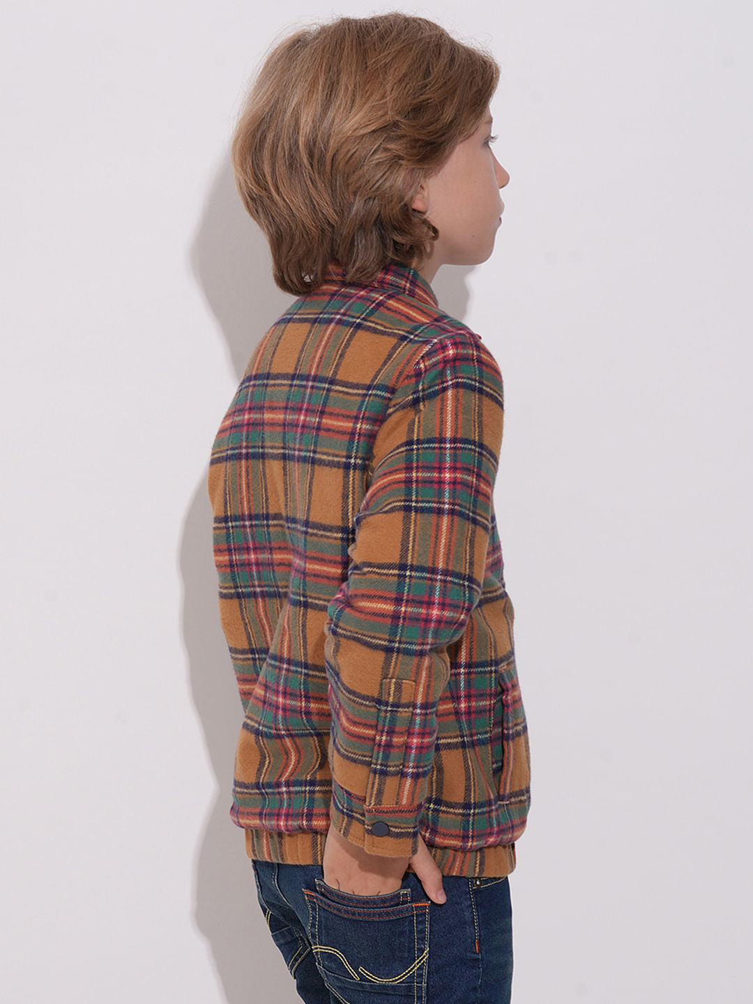 Boys Brown Check Zip-Up Jacket