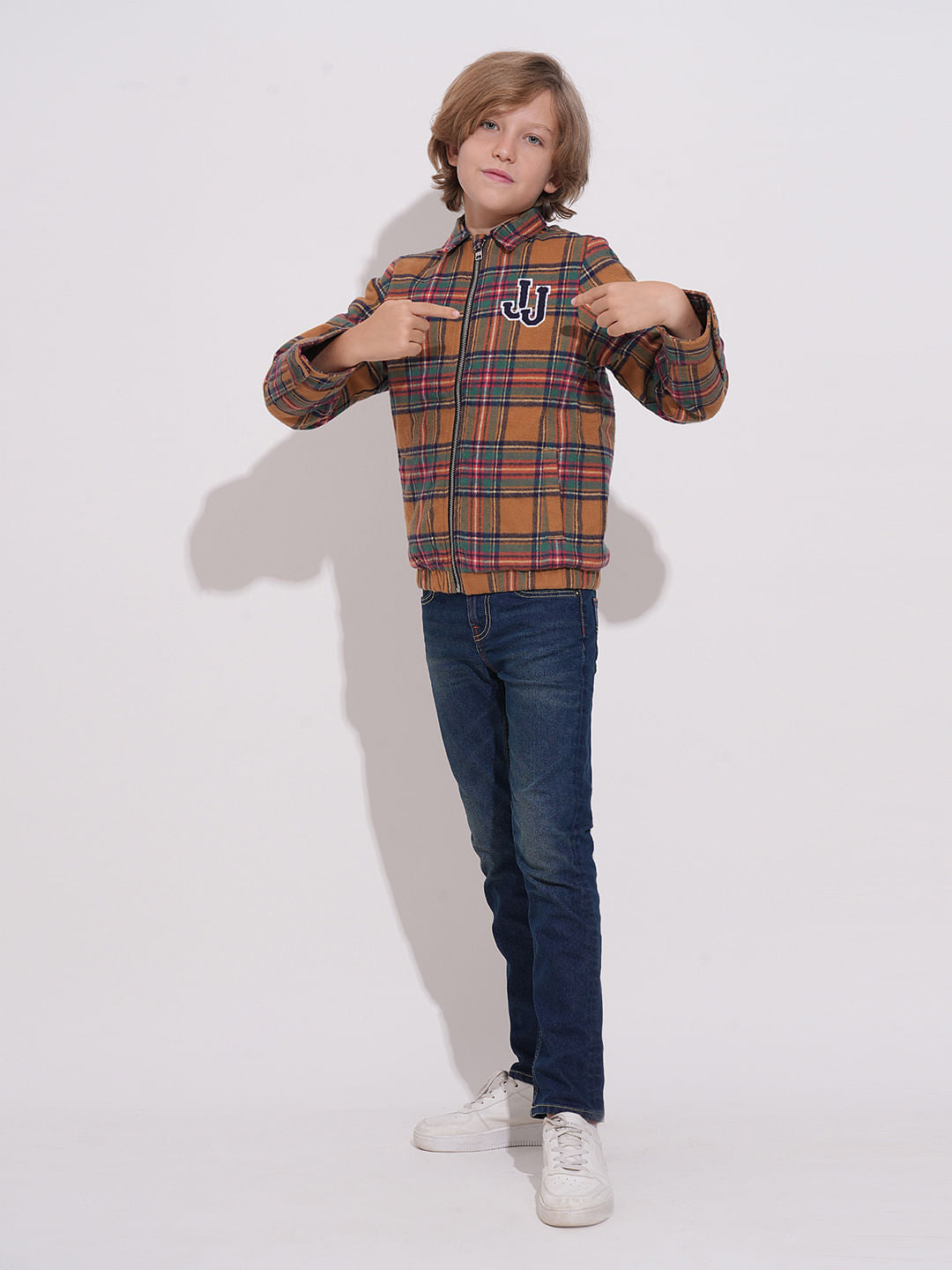 Boys Brown Check Zip-Up Jacket
