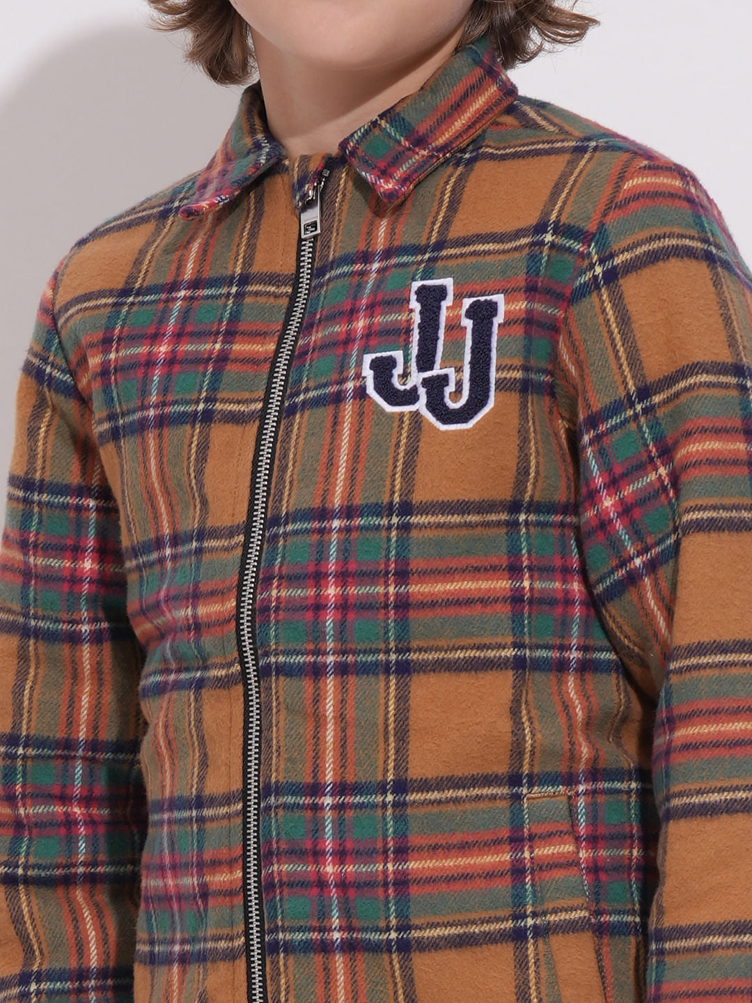 Boys Brown Check Zip-Up Jacket