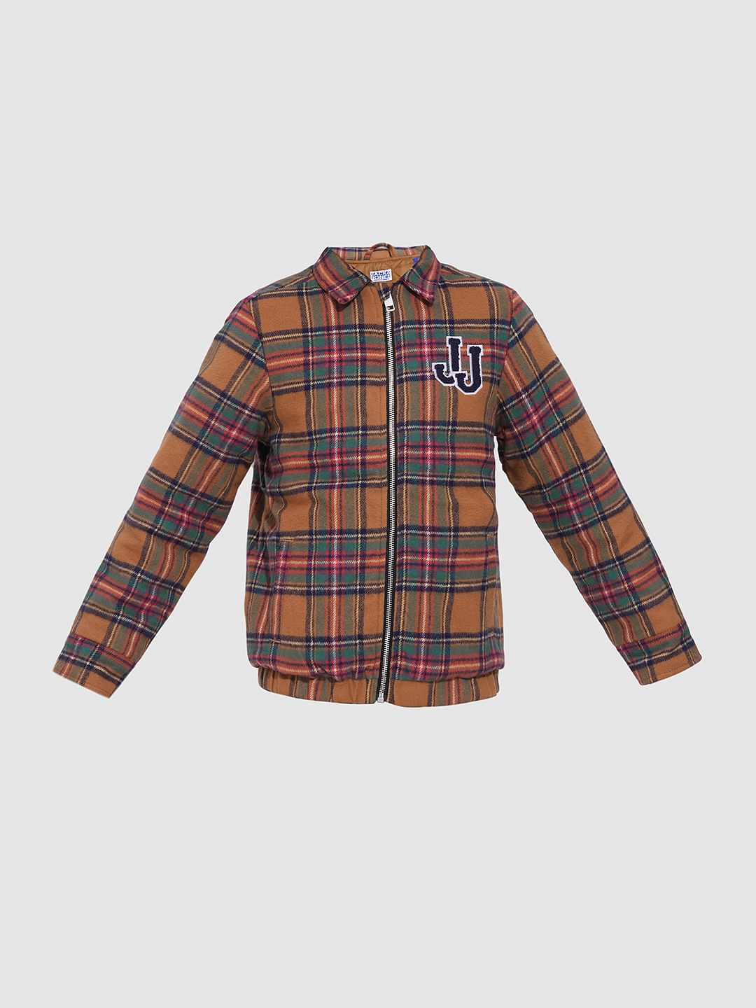 Boys Brown Check Zip-Up Jacket