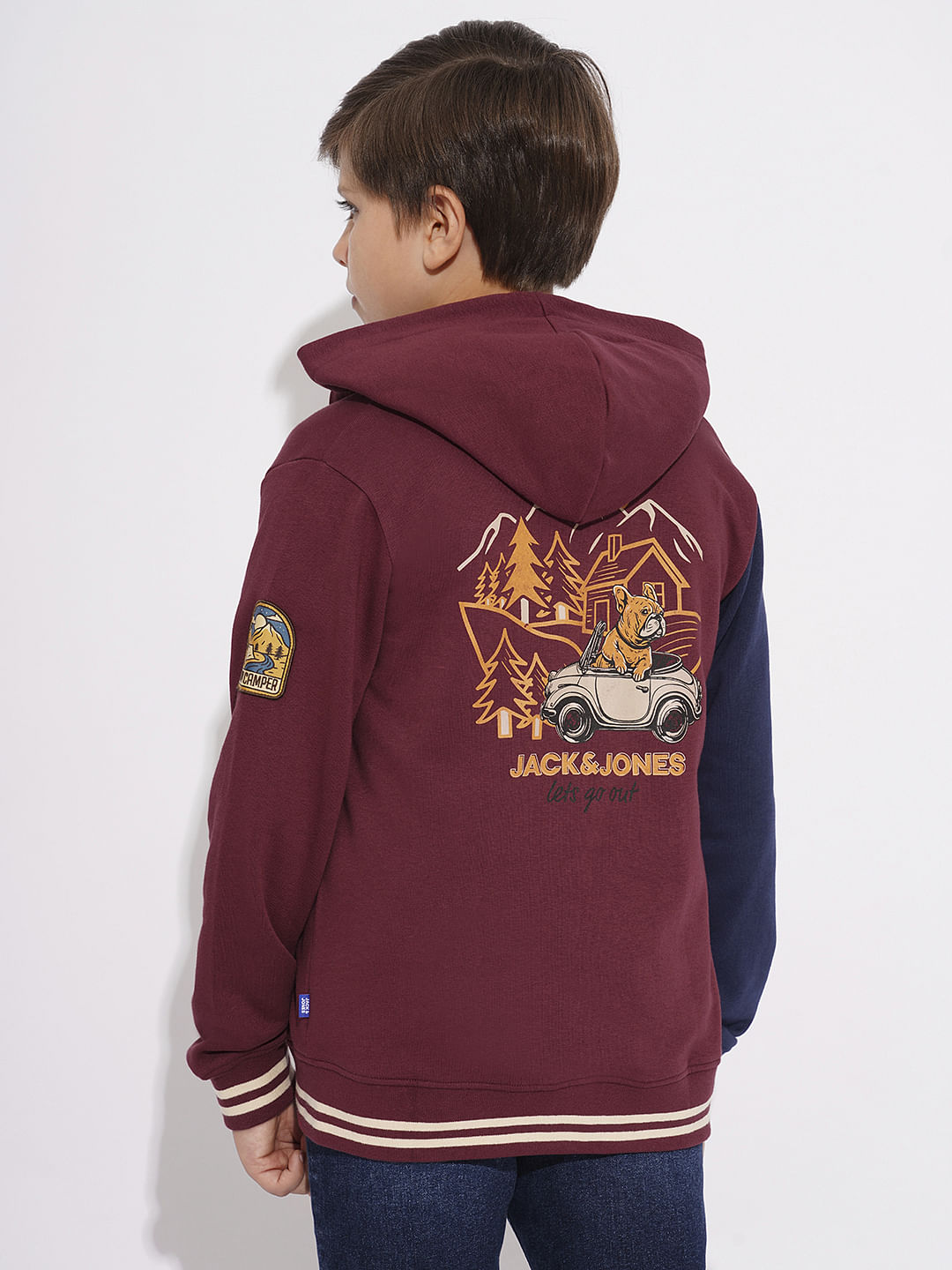 BOYS Maroon Printed Zip-Up Sweatshirt