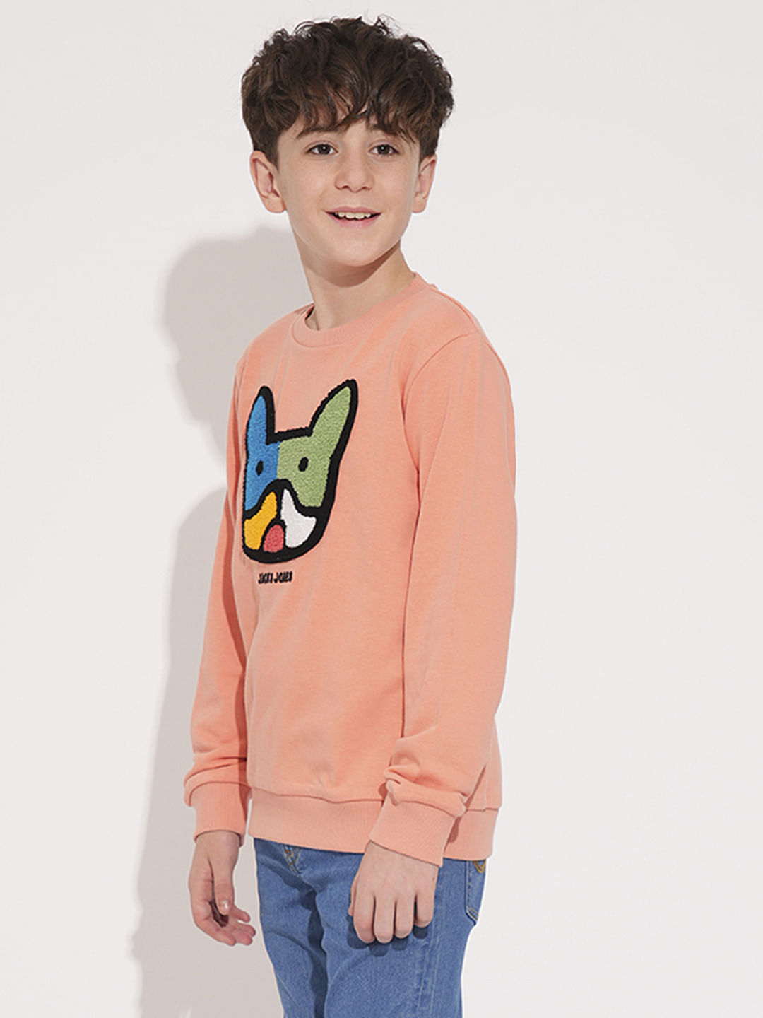 Boys Peach Applique Dog Print Sweatshirt