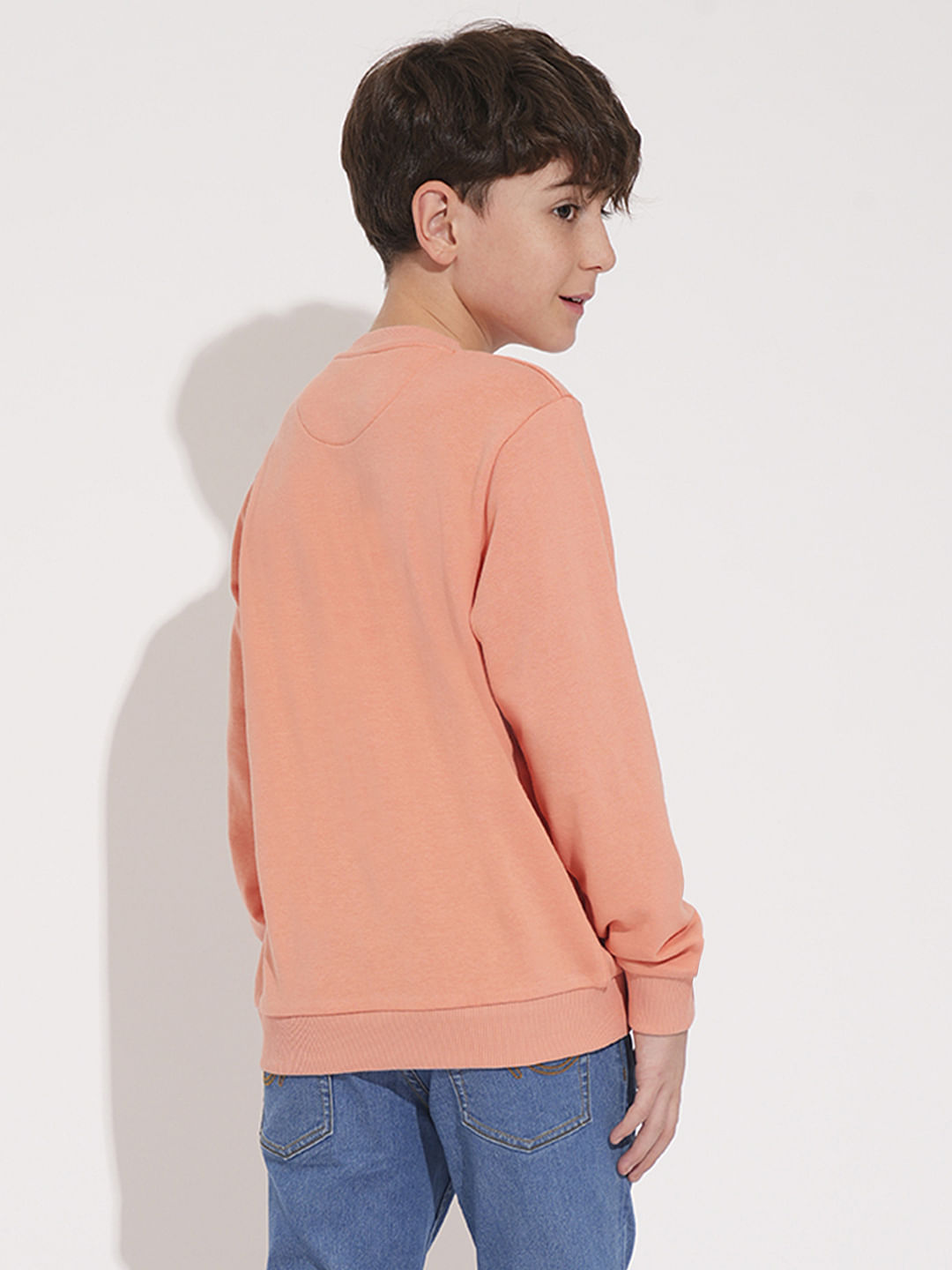 Boys Peach Applique Dog Print Sweatshirt