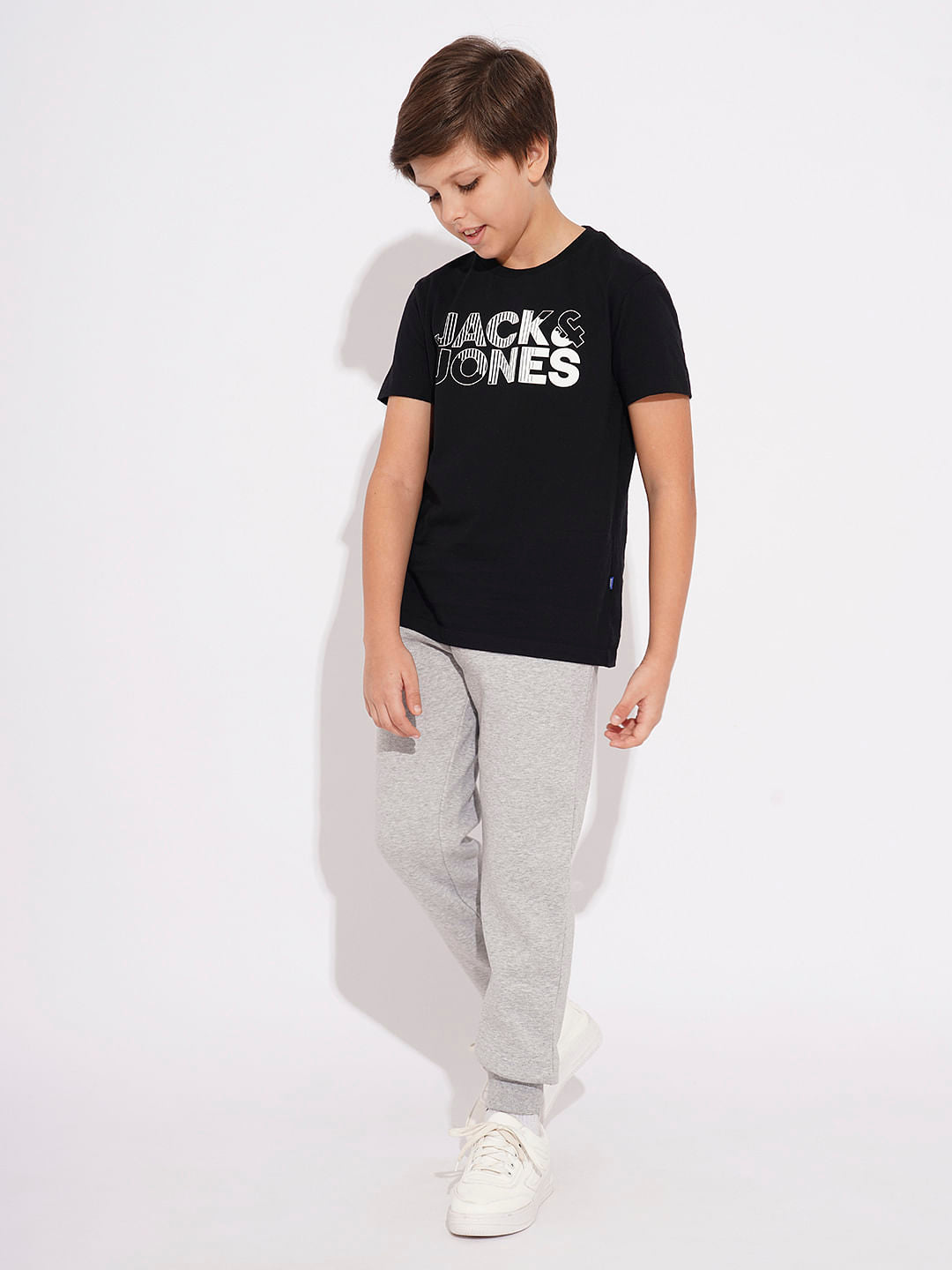 Boys Grey Embroidered Text Sweatpants