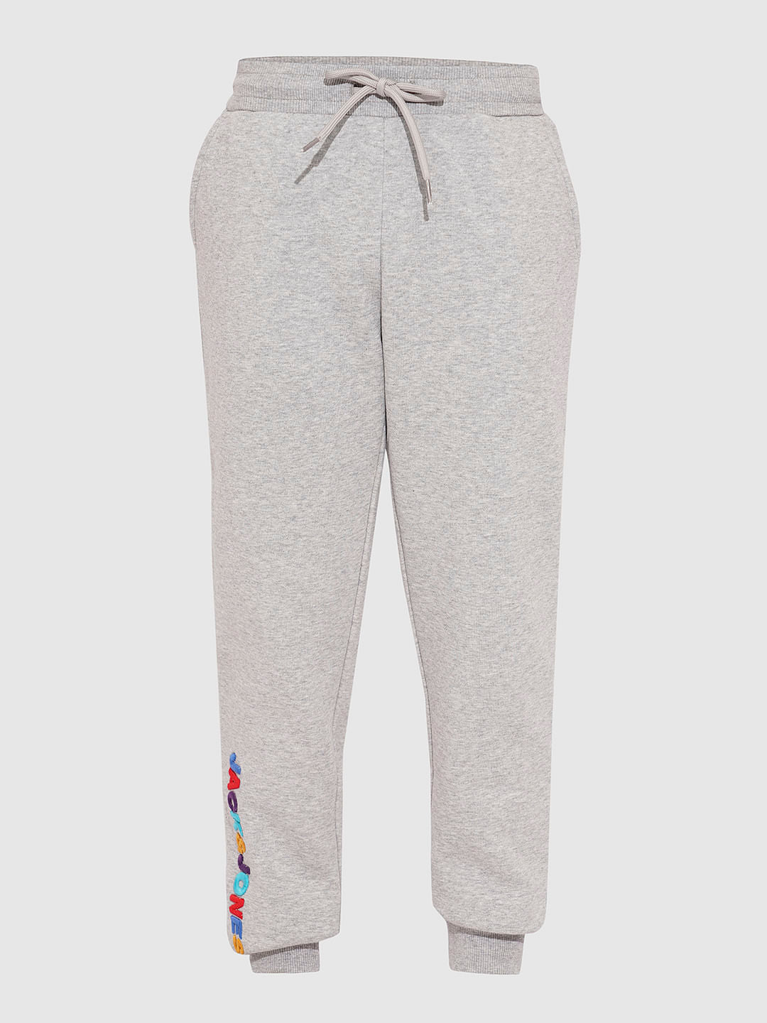 Boys Grey Embroidered Text Sweatpants