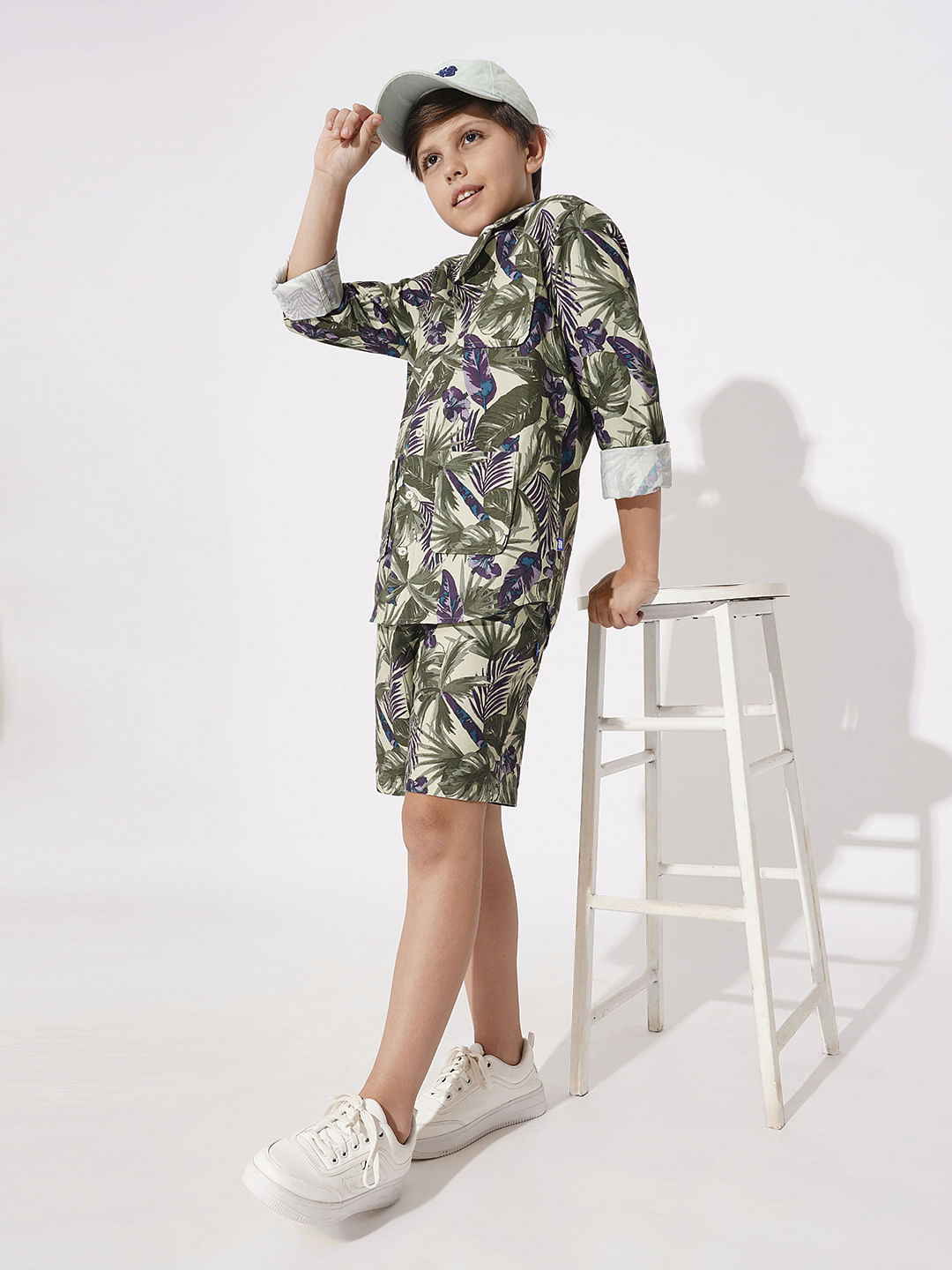 Boys Green Tropical Print Co-ord Set Shorts