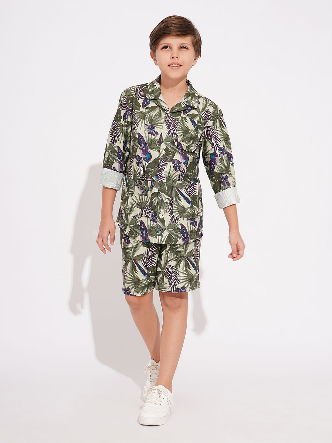 Boys Green Tropical Print Co-ord Set Shorts