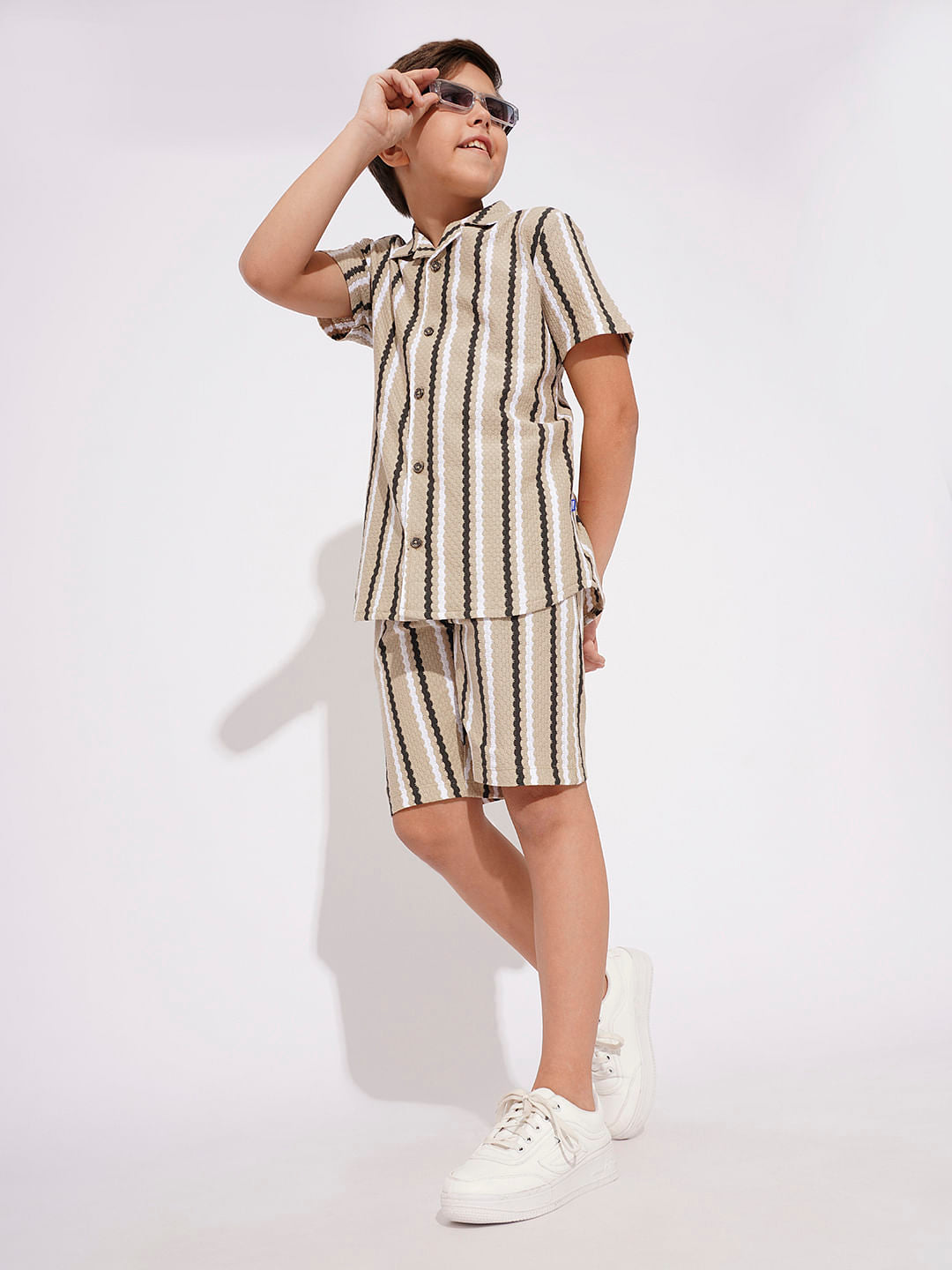 BOYS Beige Striped Co-ord Set Shorts