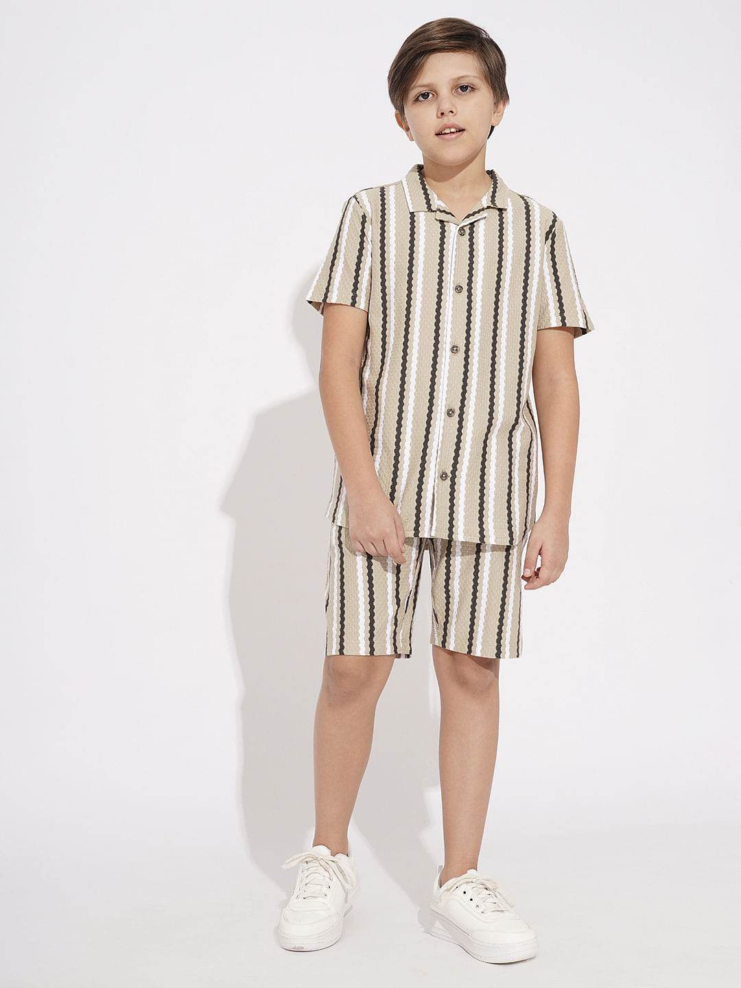 BOYS Beige Striped Co-ord Set Shorts