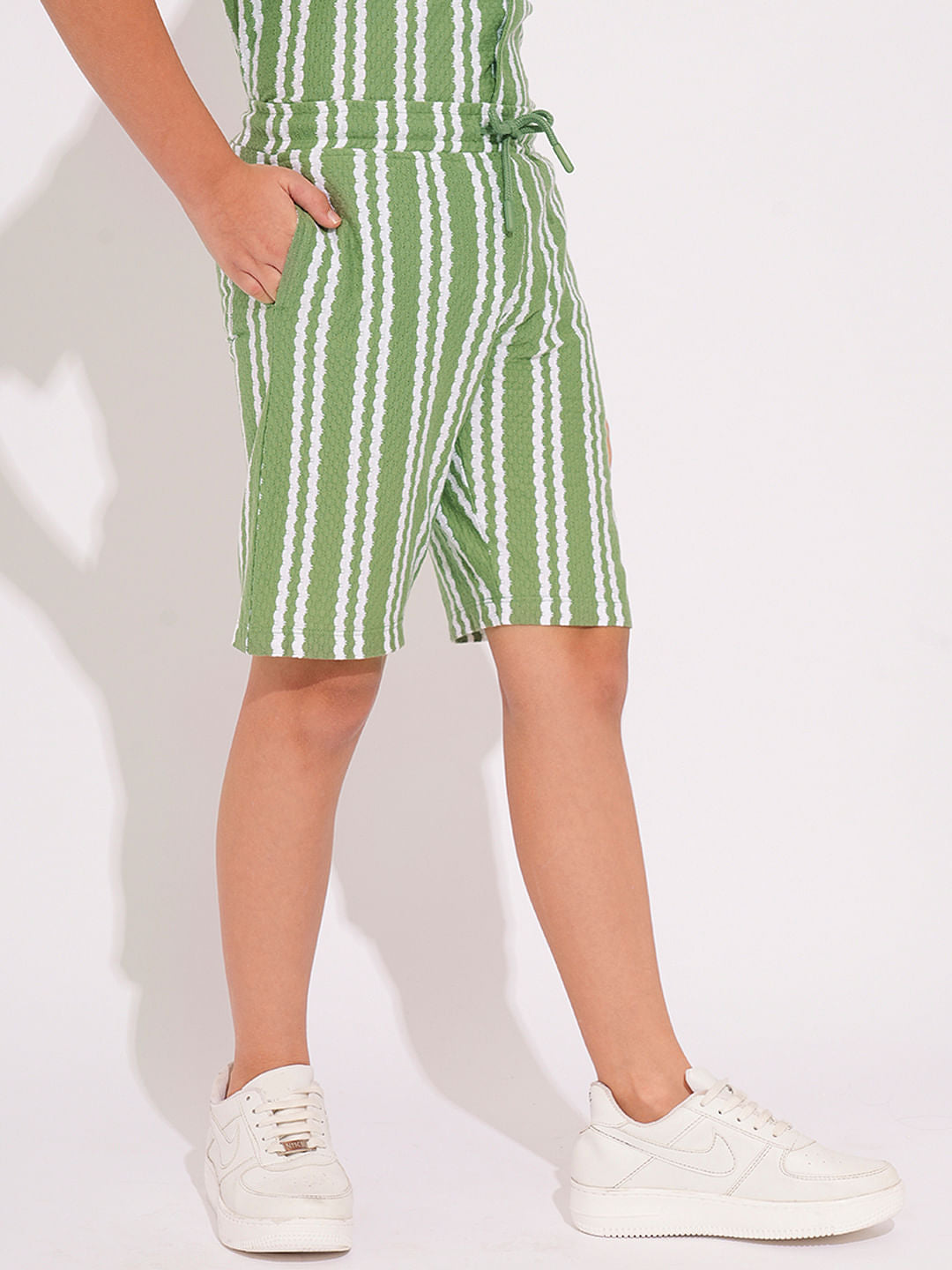 Boys Green Striped Co-ord Set Shorts
