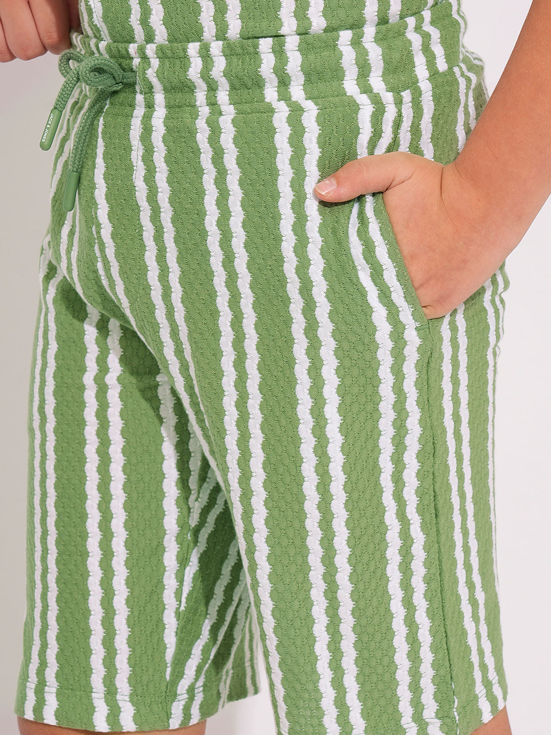 Boys Green Striped Co-ord Set Shorts