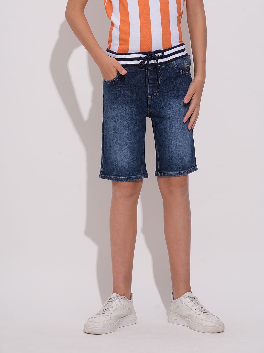 Boys Dark Blue Washed Denim Shorts