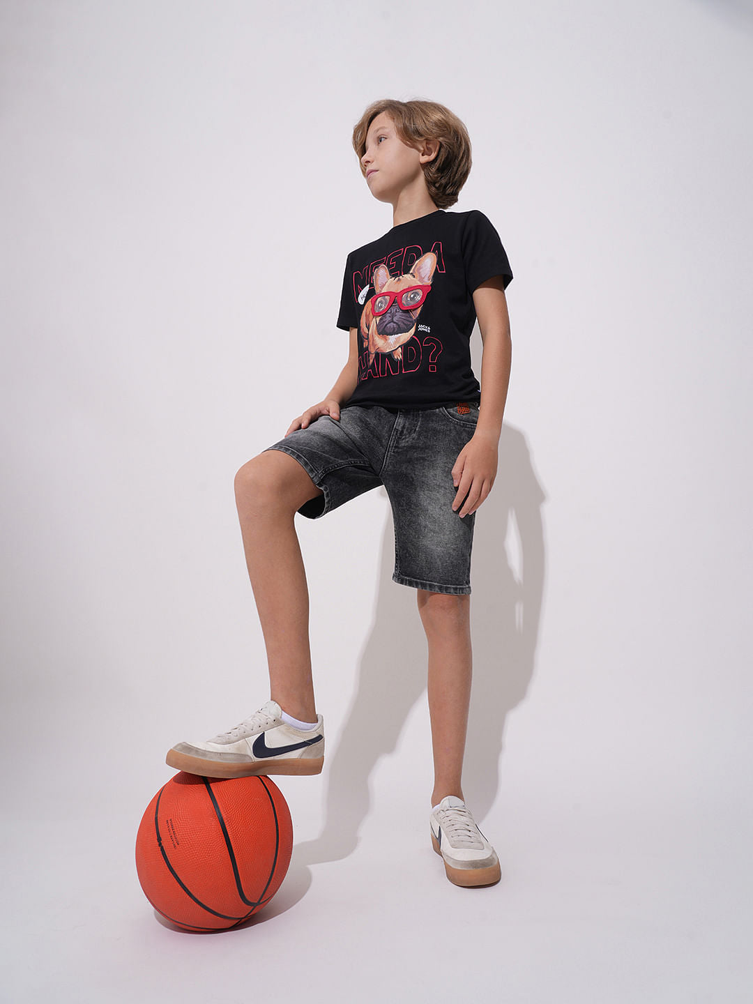 Boys Black Washed Denim Shorts