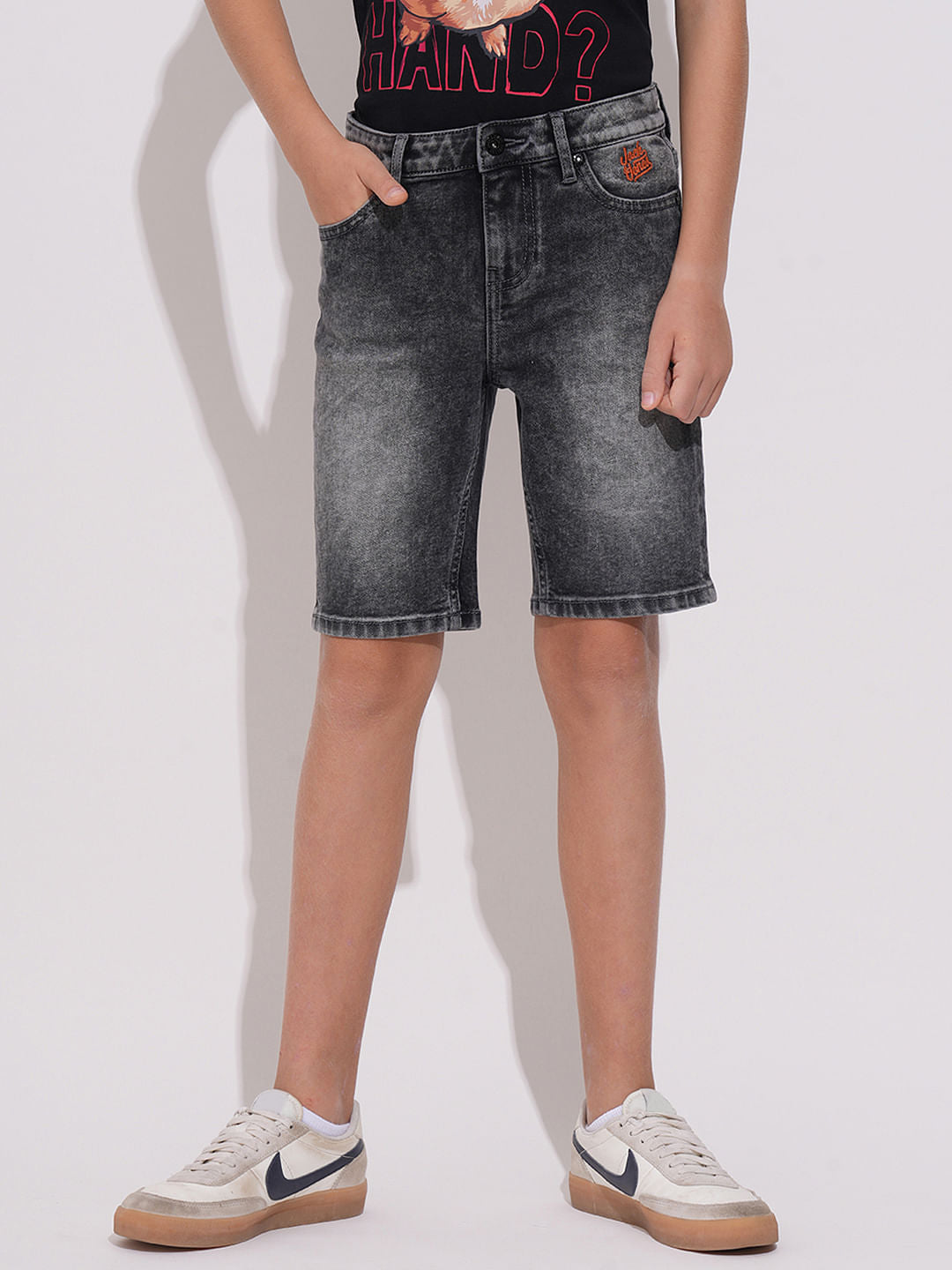 Boys Black Washed Denim Shorts