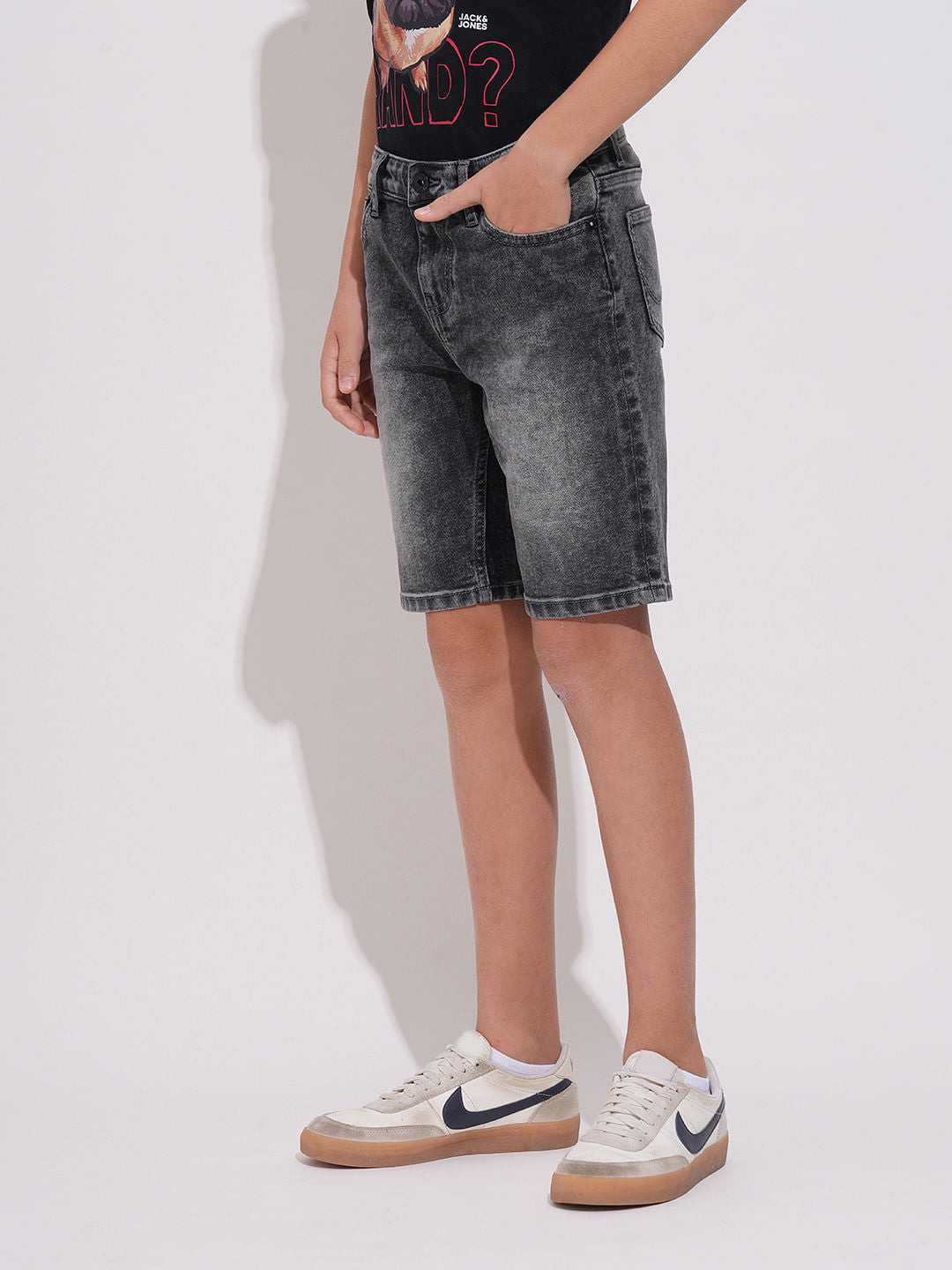 Boys Black Washed Denim Shorts