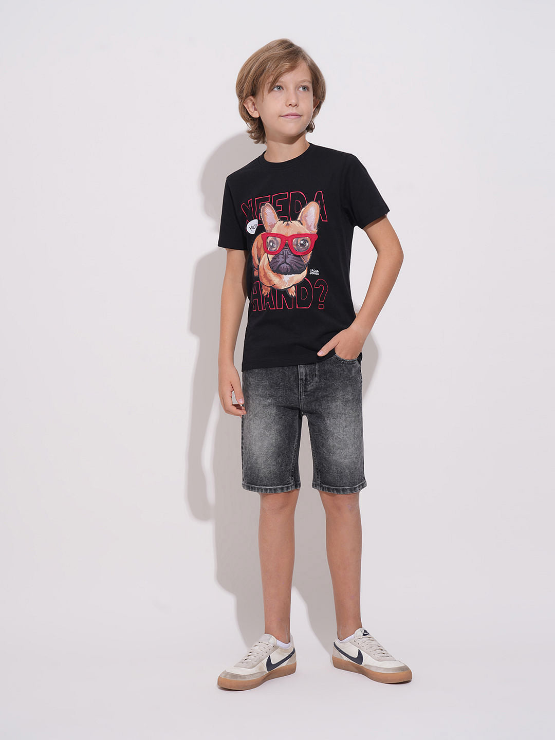 Boys Black Washed Denim Shorts
