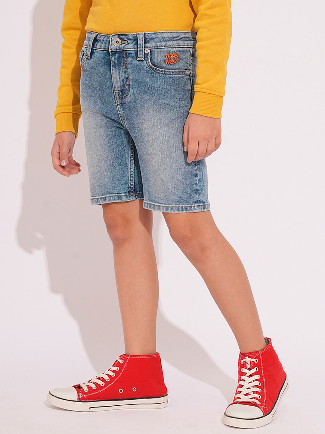 Blue Mid Rise Denim Shorts