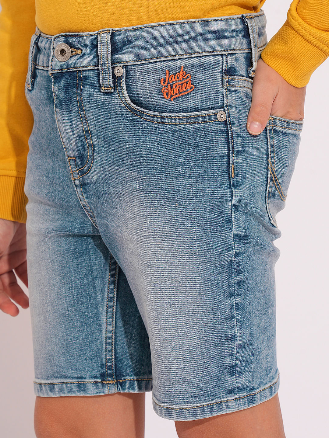 Blue Mid Rise Denim Shorts