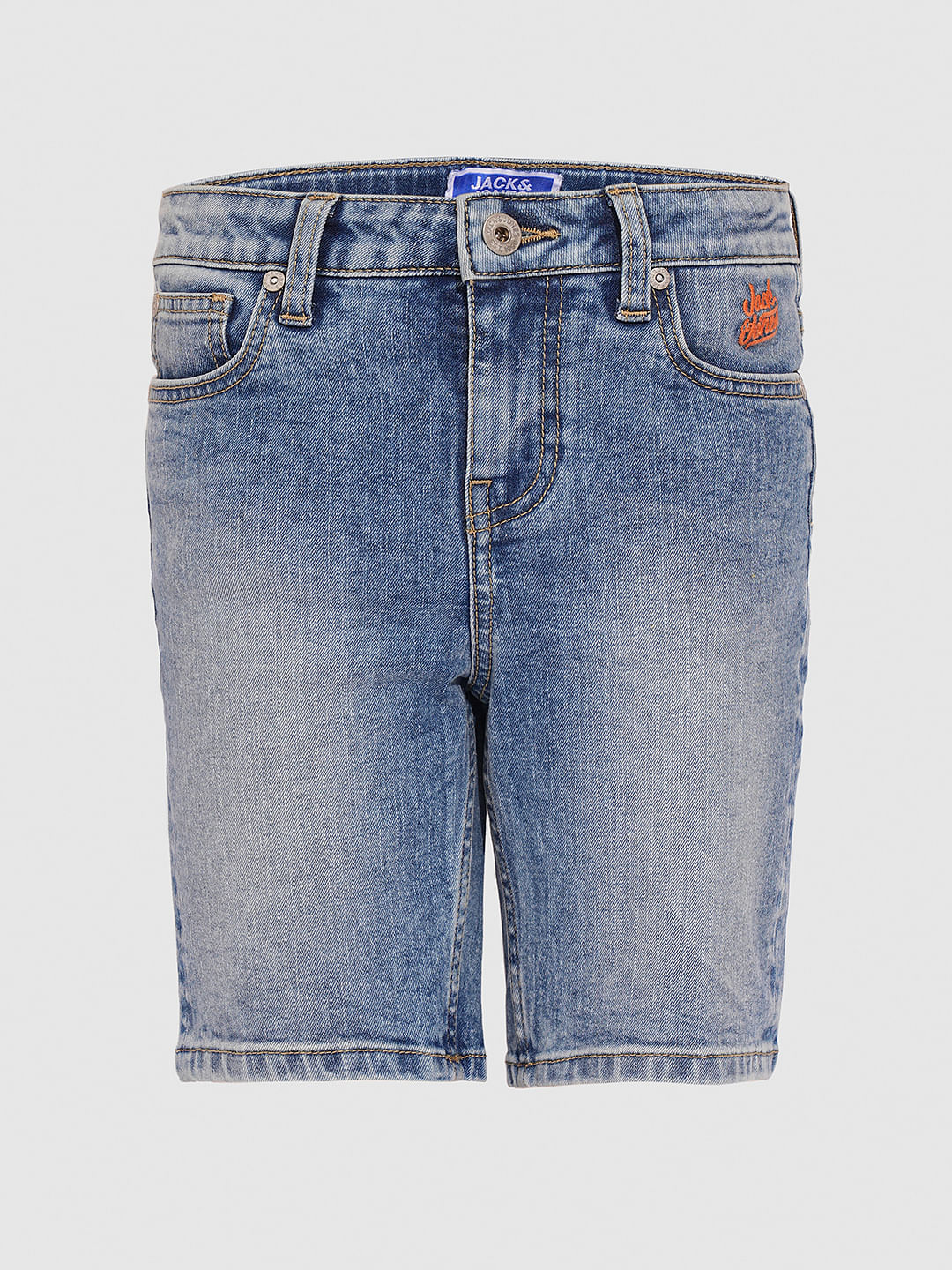 Blue Mid Rise Denim Shorts