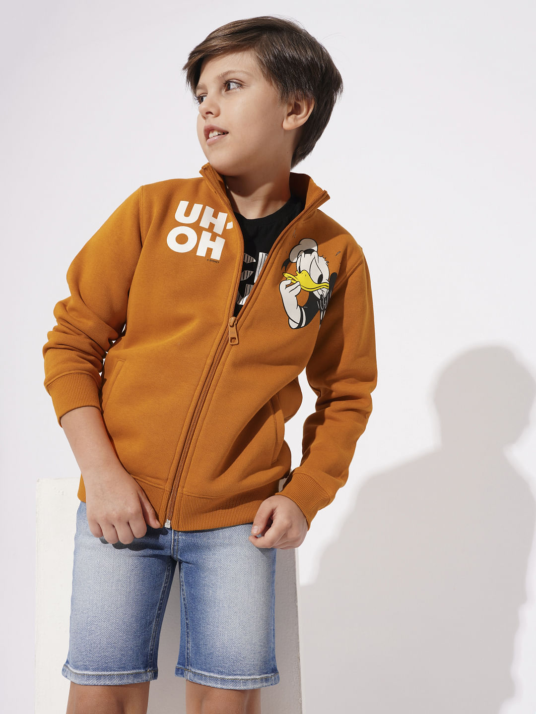 DONALD DUCK Orange High Neck Zip-Up Sweatshirt