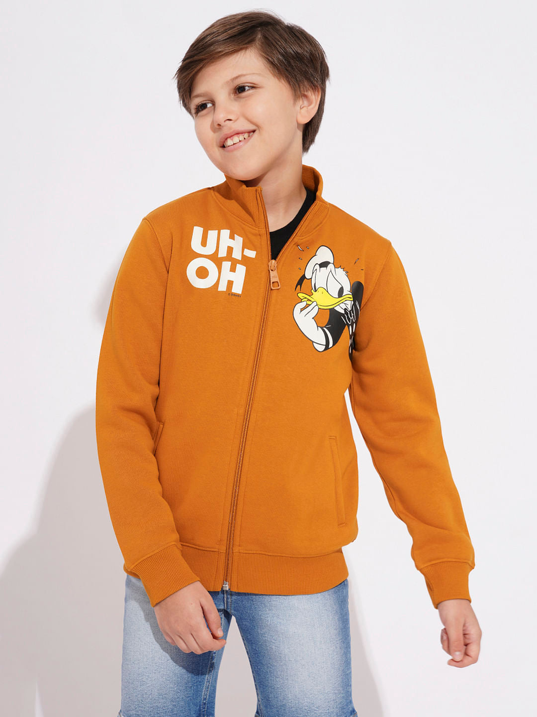 DONALD DUCK Orange High Neck Zip-Up Sweatshirt