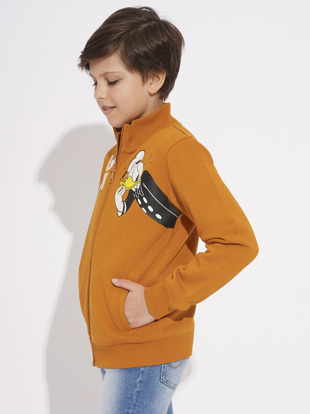 DONALD DUCK Orange High Neck Zip-Up Sweatshirt