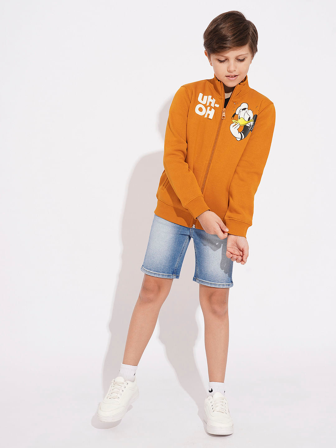 DONALD DUCK Orange High Neck Zip-Up Sweatshirt