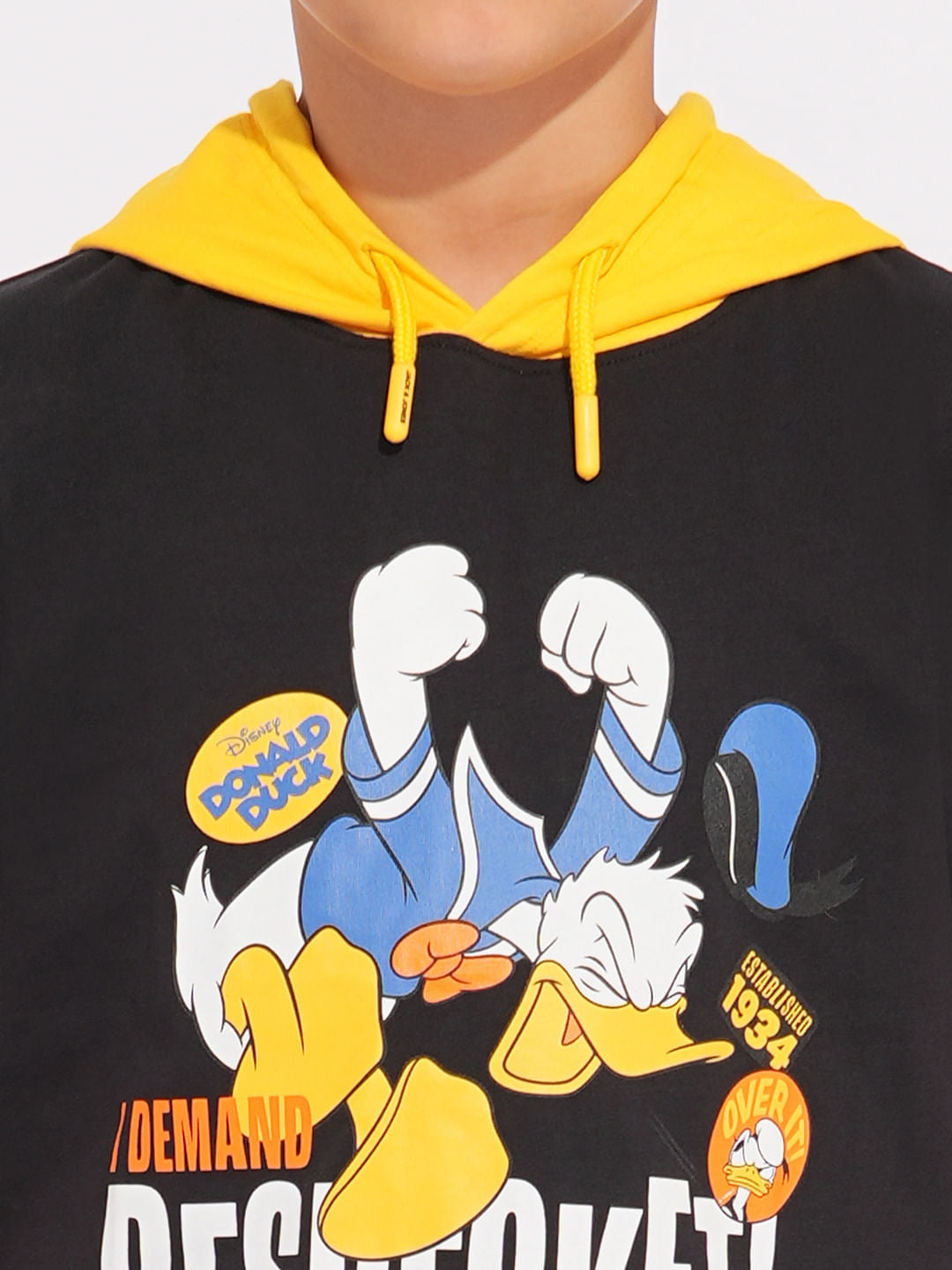 DONALD DUCK Black Printed Hooded T-shirt