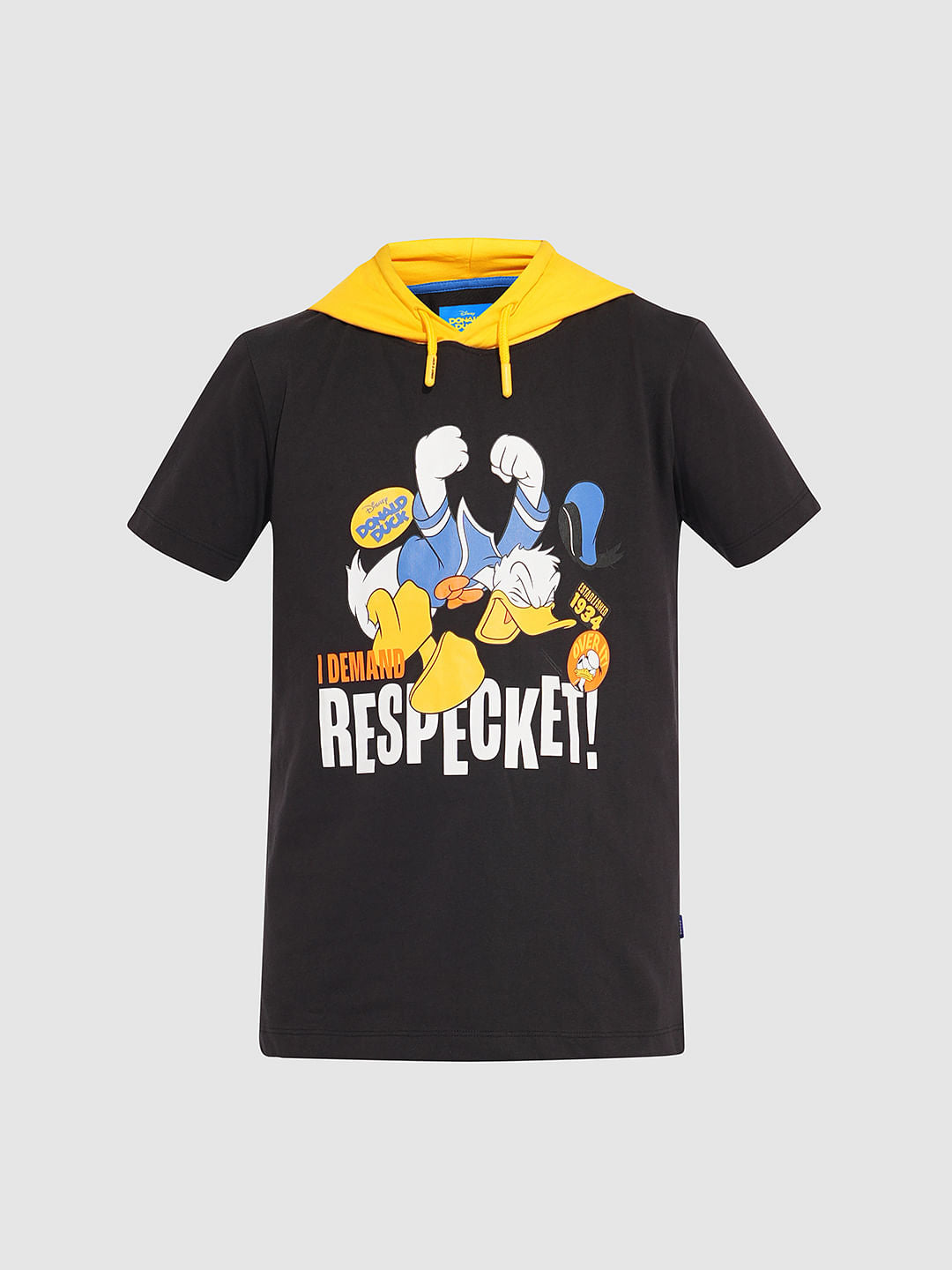 DONALD DUCK Black Printed Hooded T-shirt