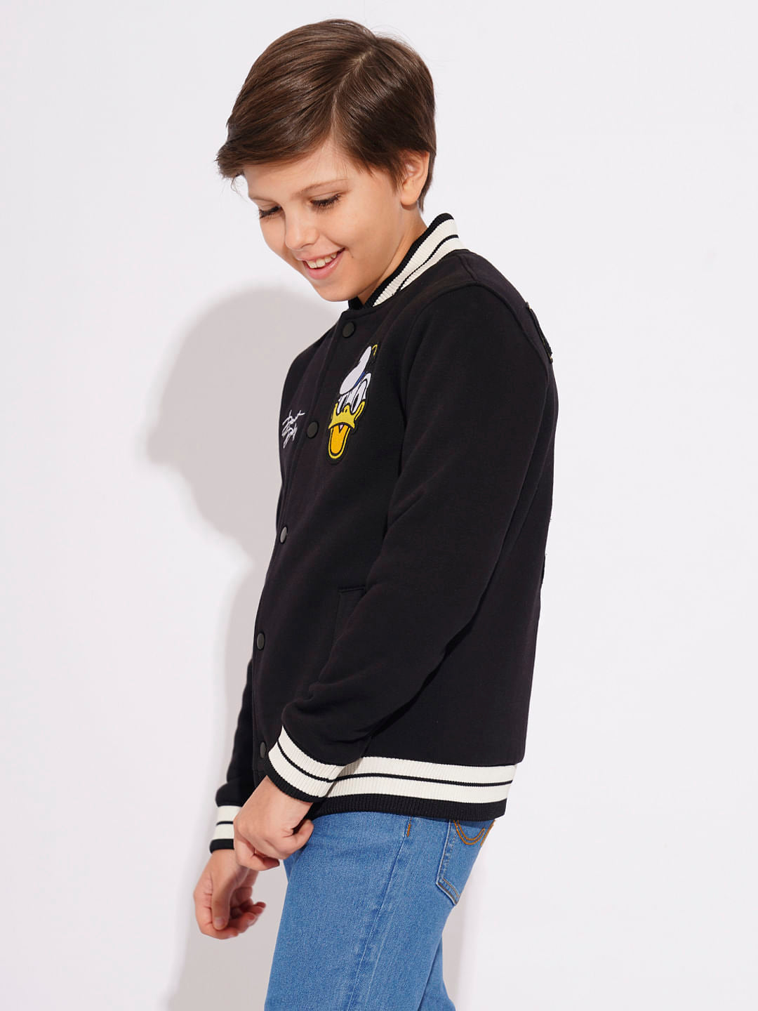 DONALD DUCK Black Printed Baseball Jacket