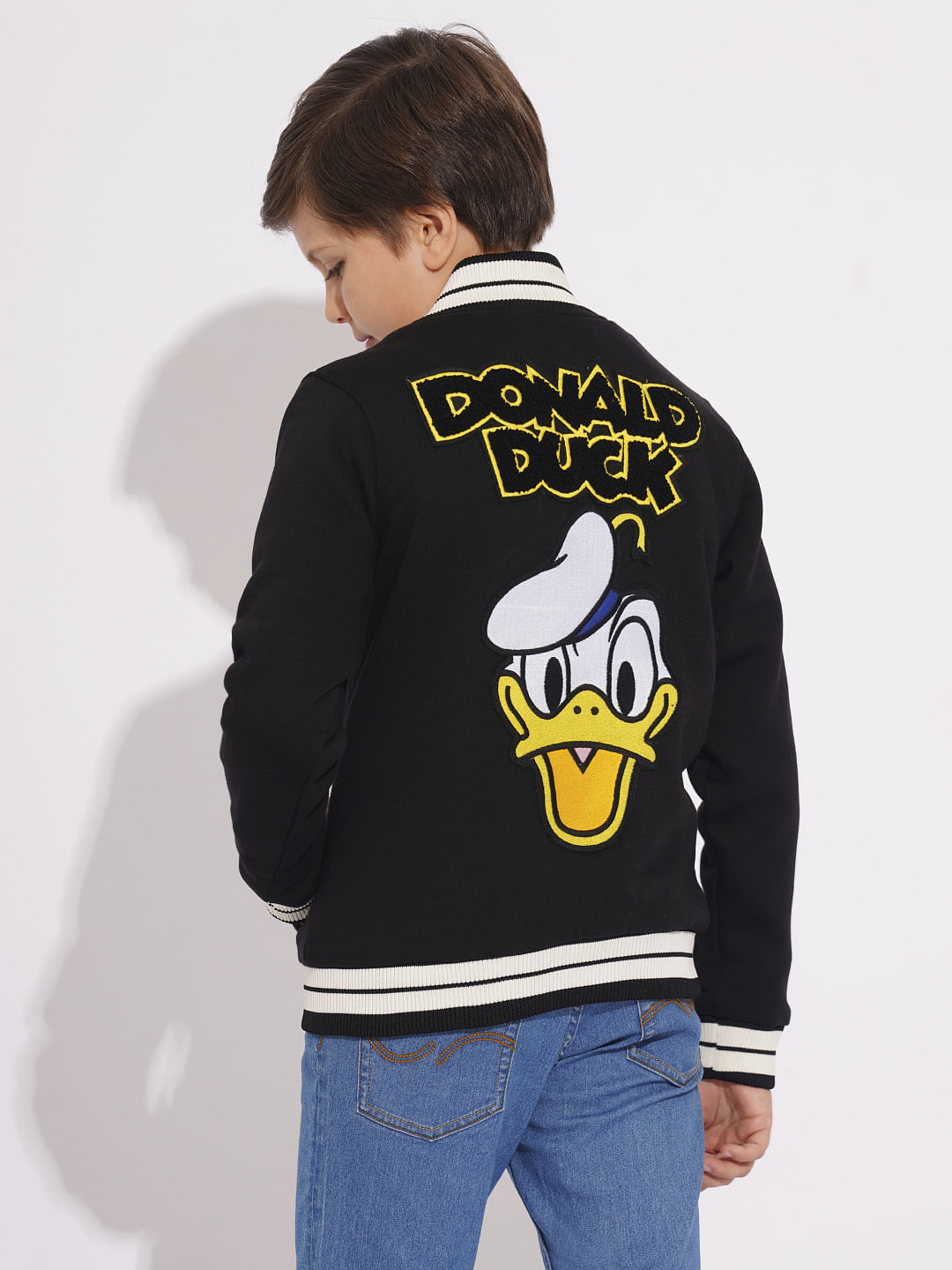 DONALD DUCK Black Printed Baseball Jacket