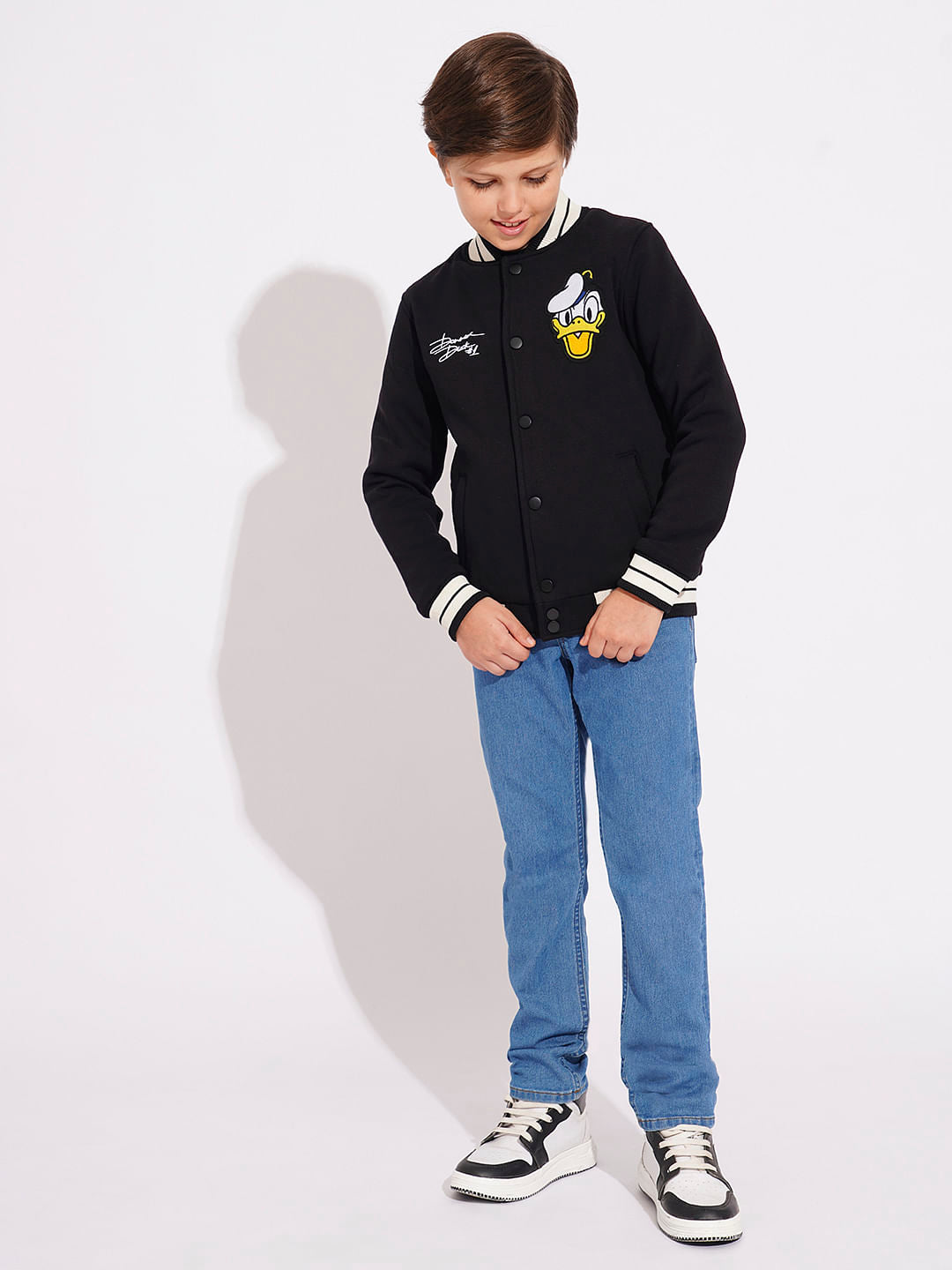 DONALD DUCK Black Printed Baseball Jacket