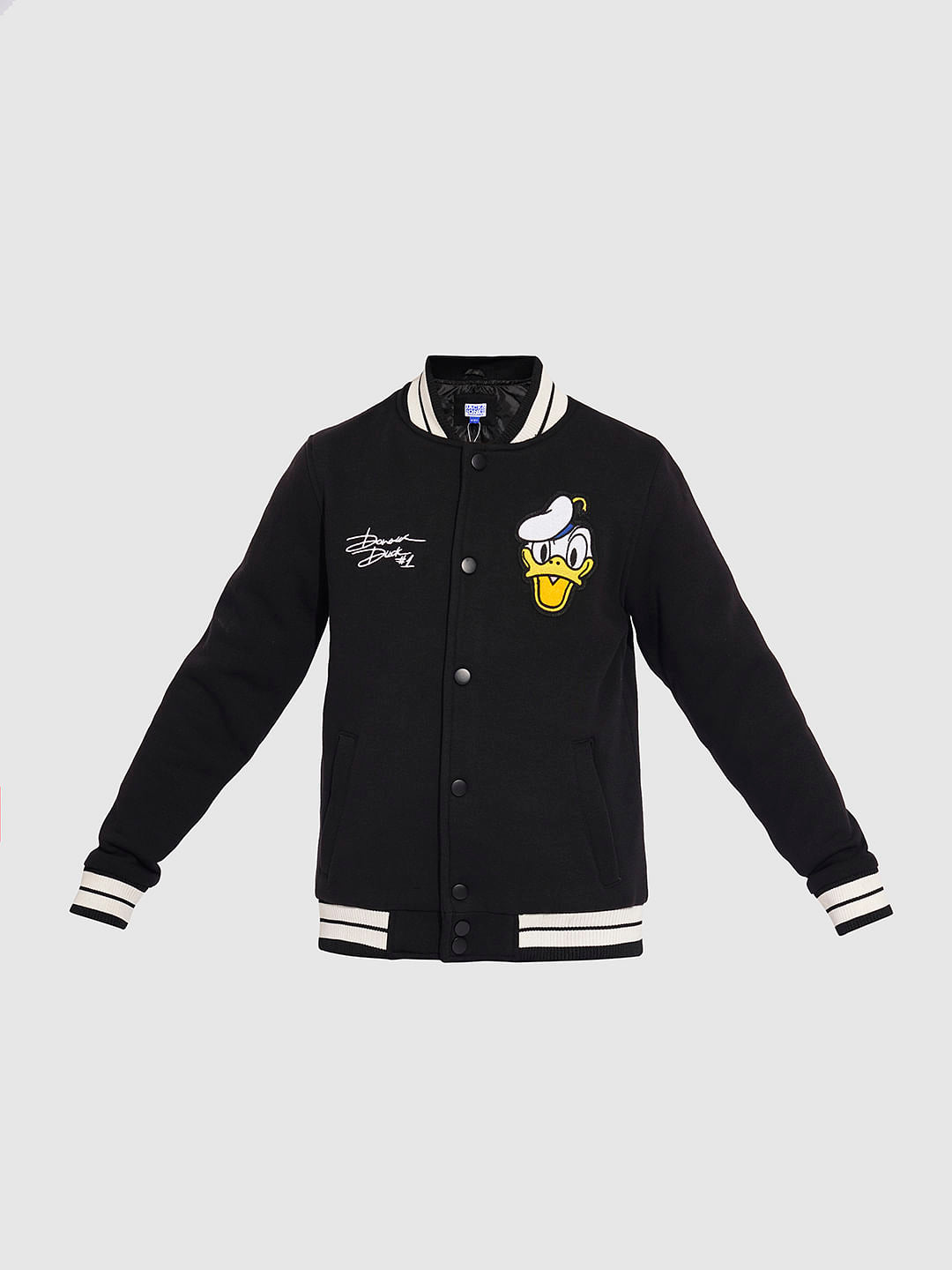 DONALD DUCK Black Printed Baseball Jacket