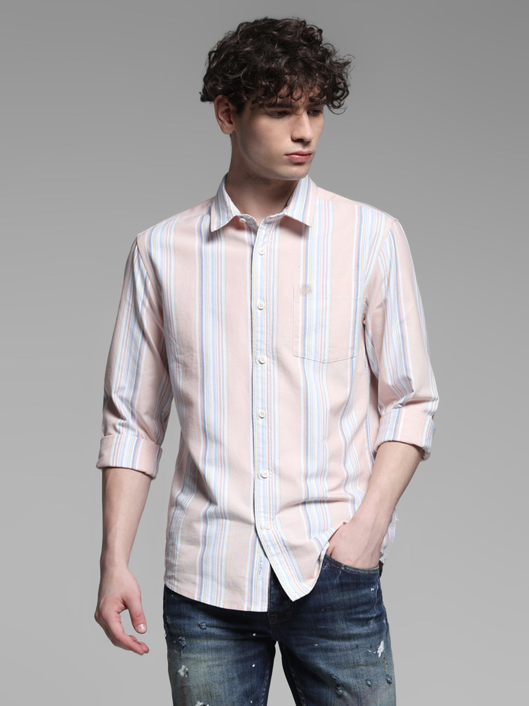 Pink Yarn Dyed Striped Shirt