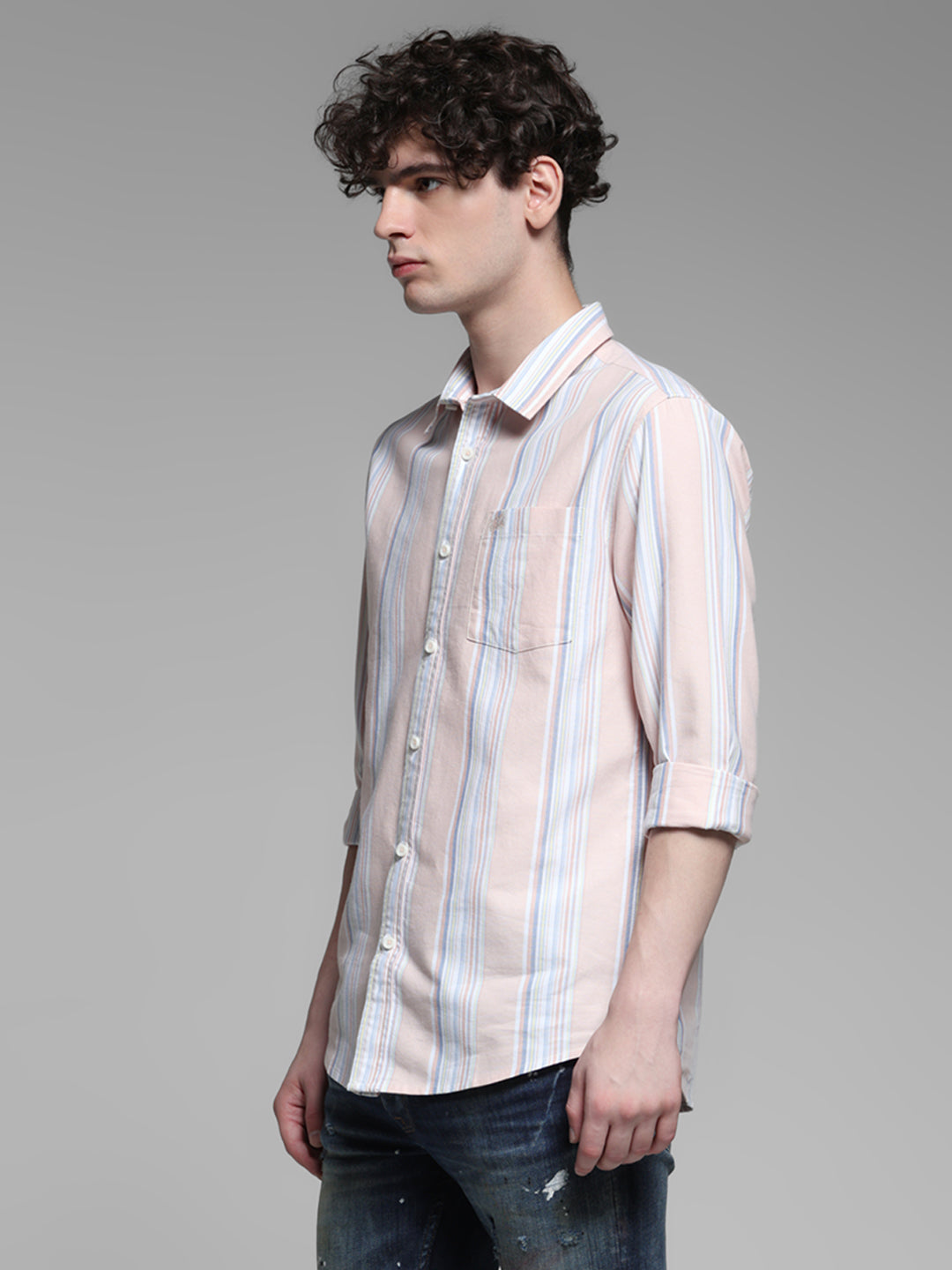 Pink Yarn Dyed Striped Shirt