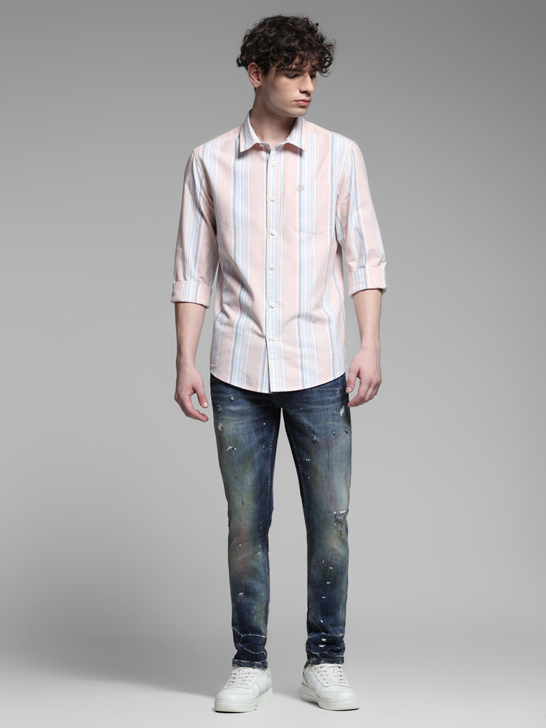 Pink Yarn Dyed Striped Shirt