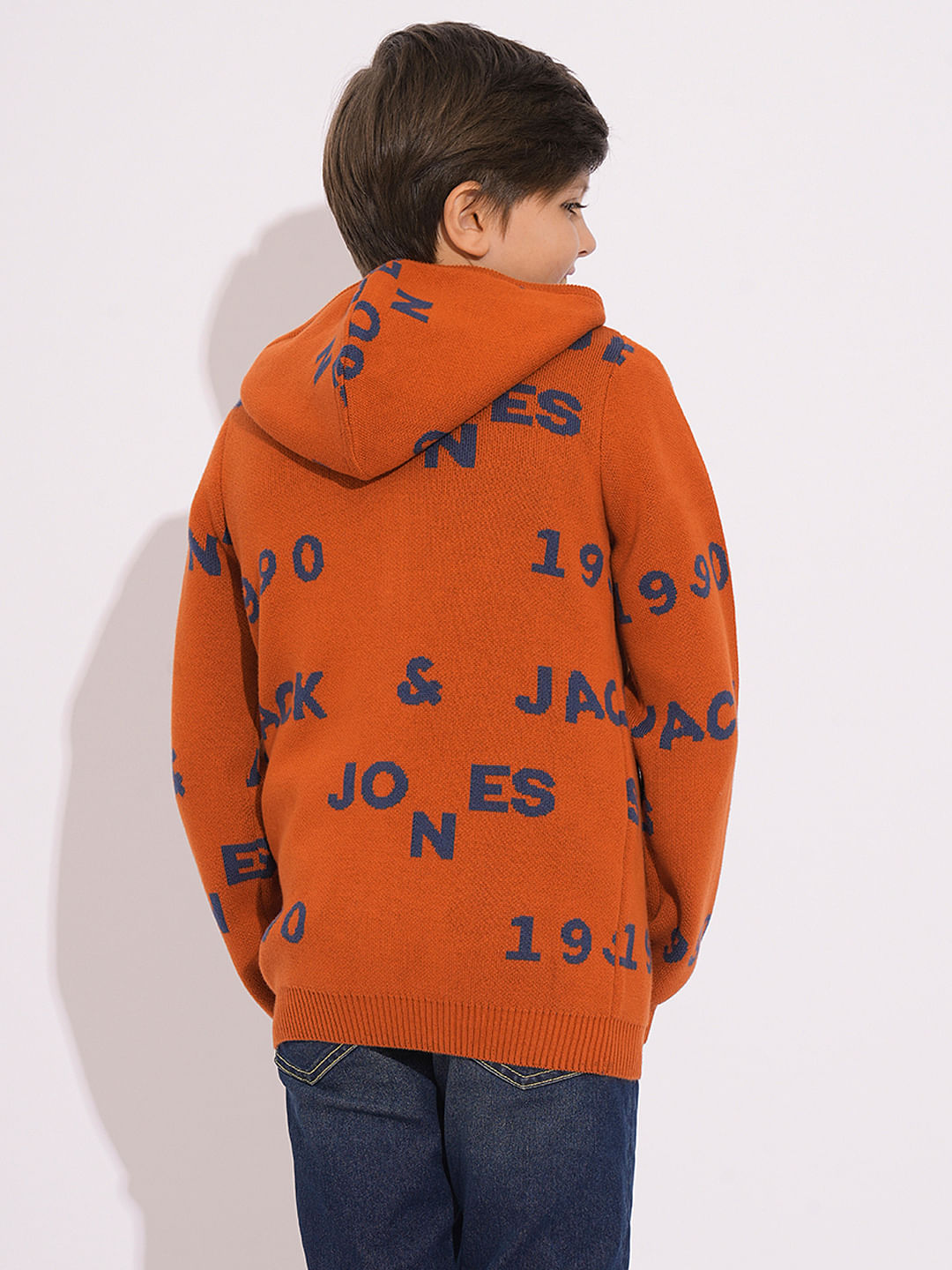 Boys Orange Knitted Hooded Sweater