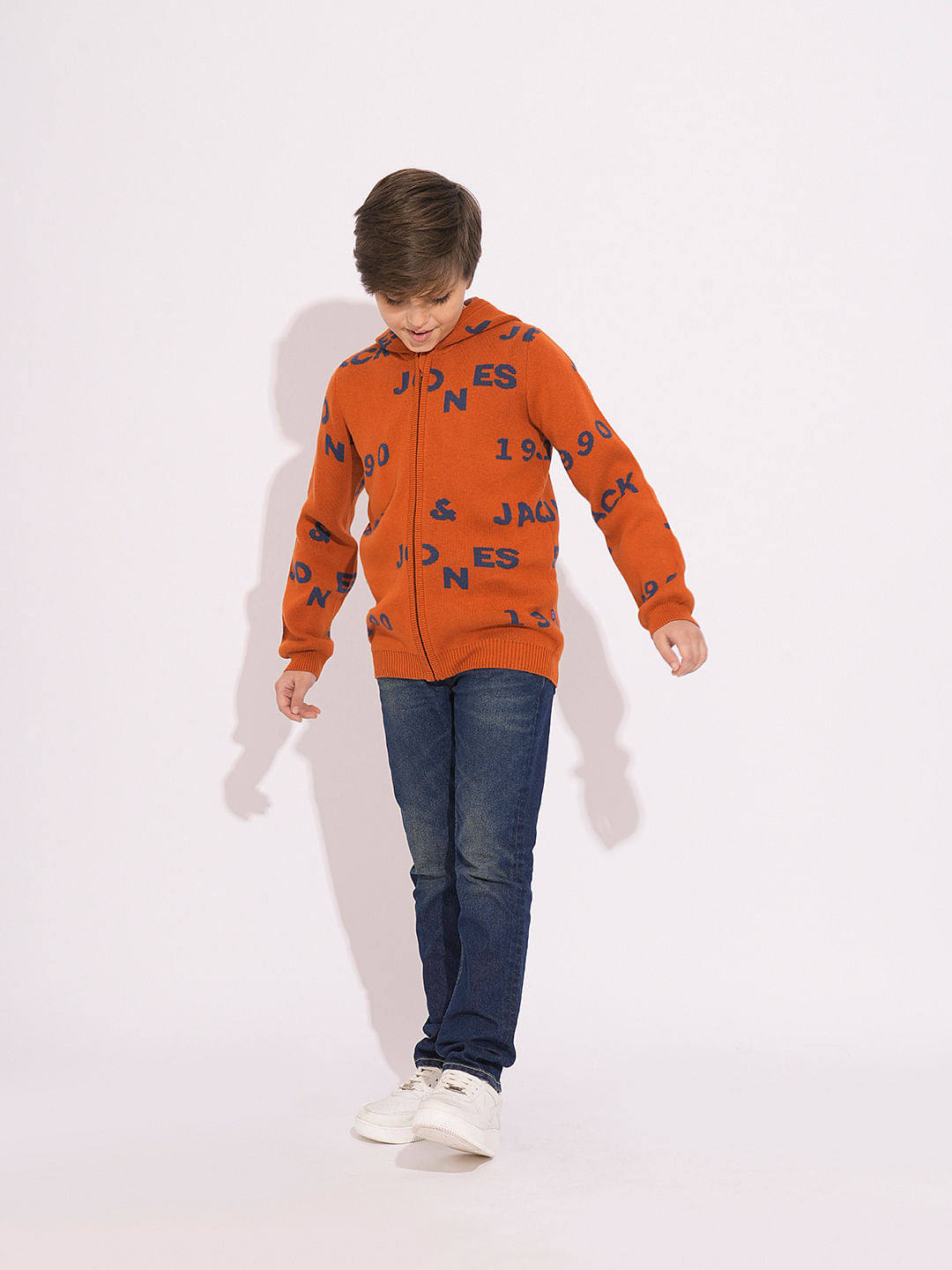 Boys Orange Knitted Hooded Sweater