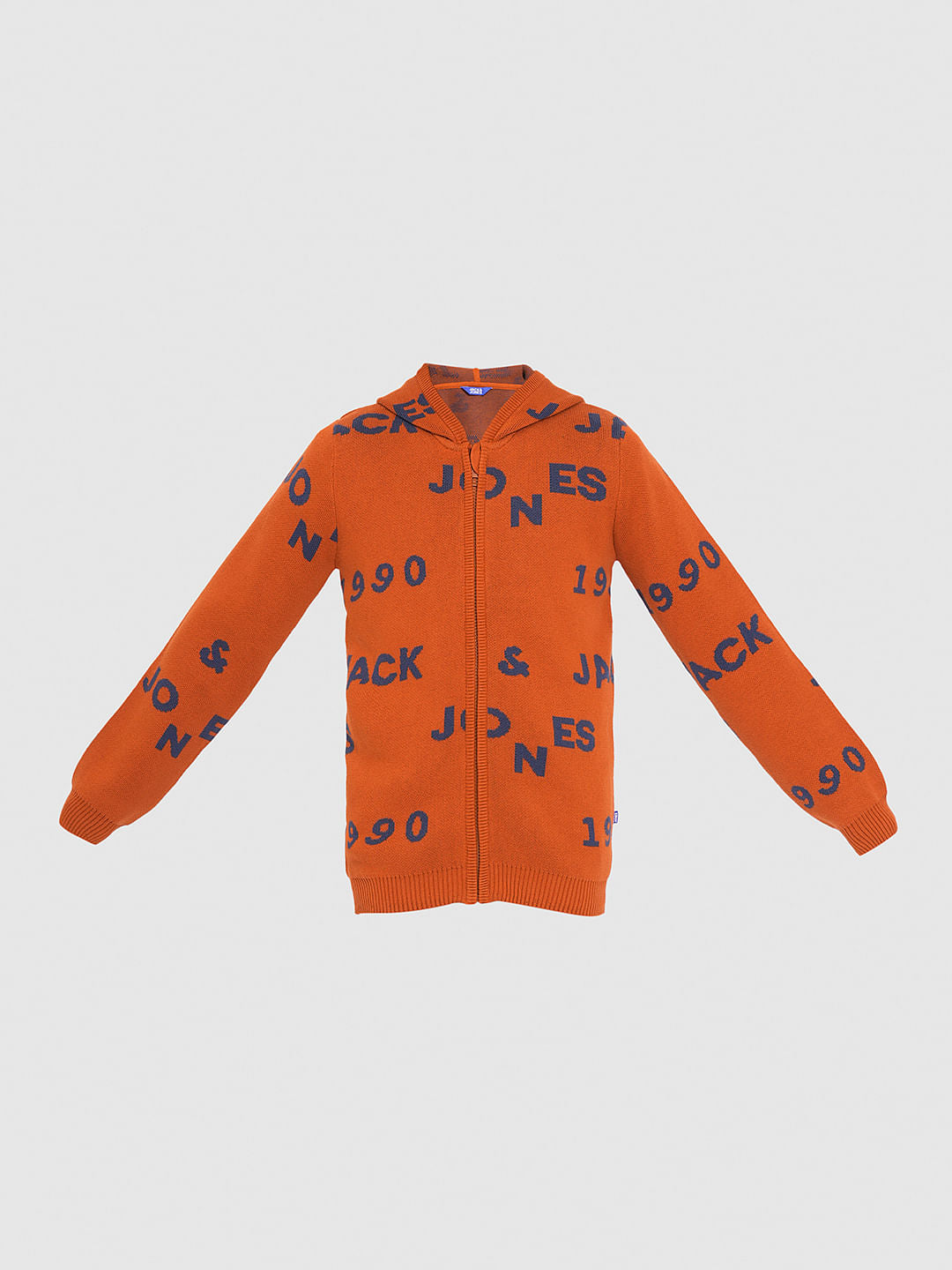 Boys Orange Knitted Hooded Sweater