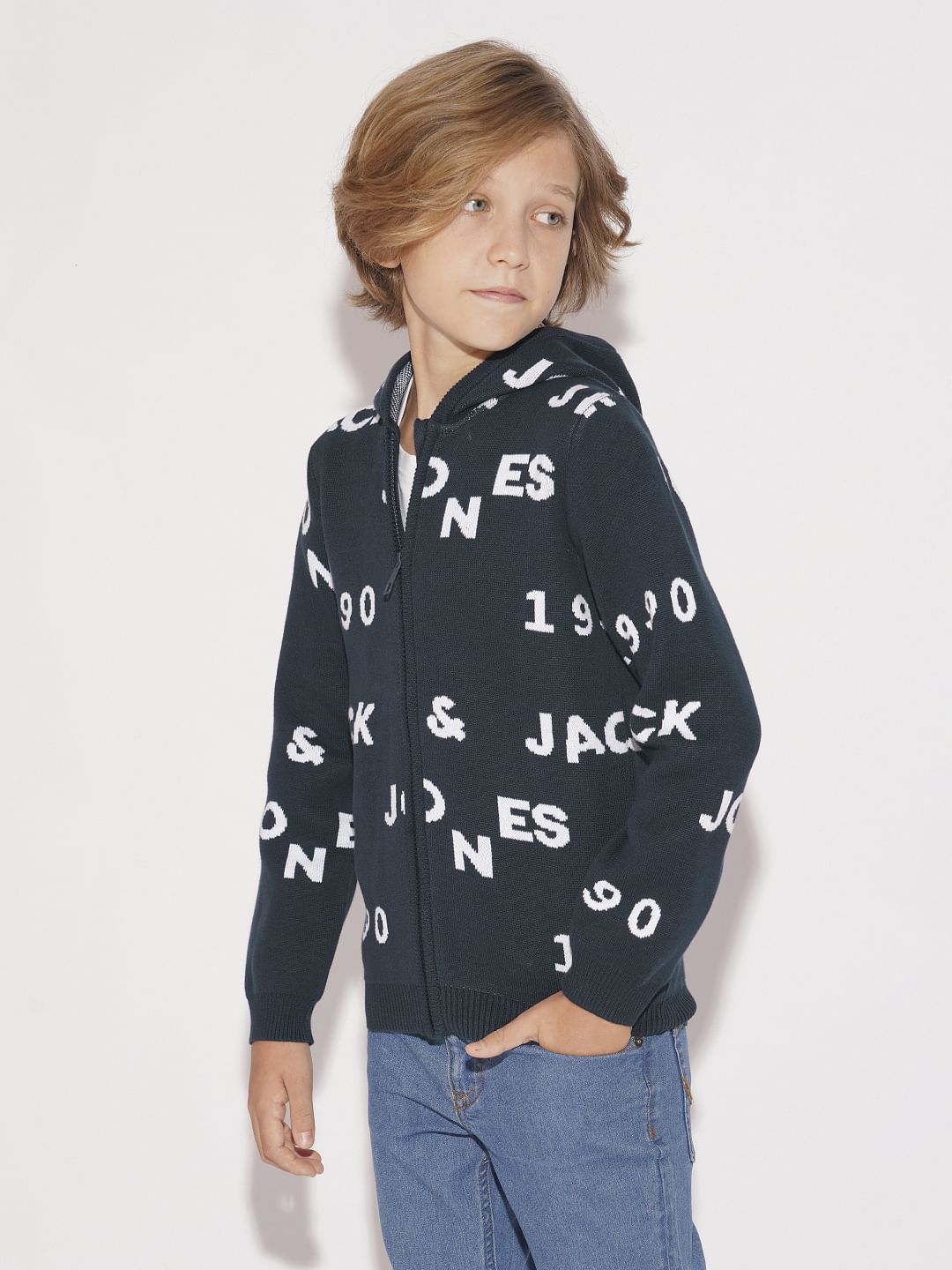 Boys Navy Blue Knitted Hooded Sweater