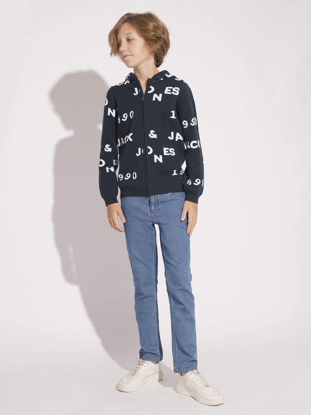 Boys Navy Blue Knitted Hooded Sweater